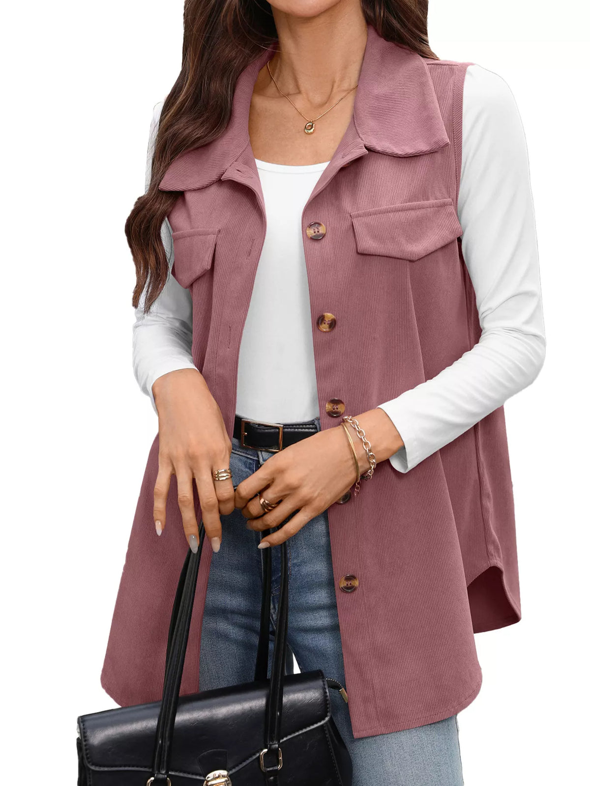 button-down utility vest coat | dropsona - neutral - material texture