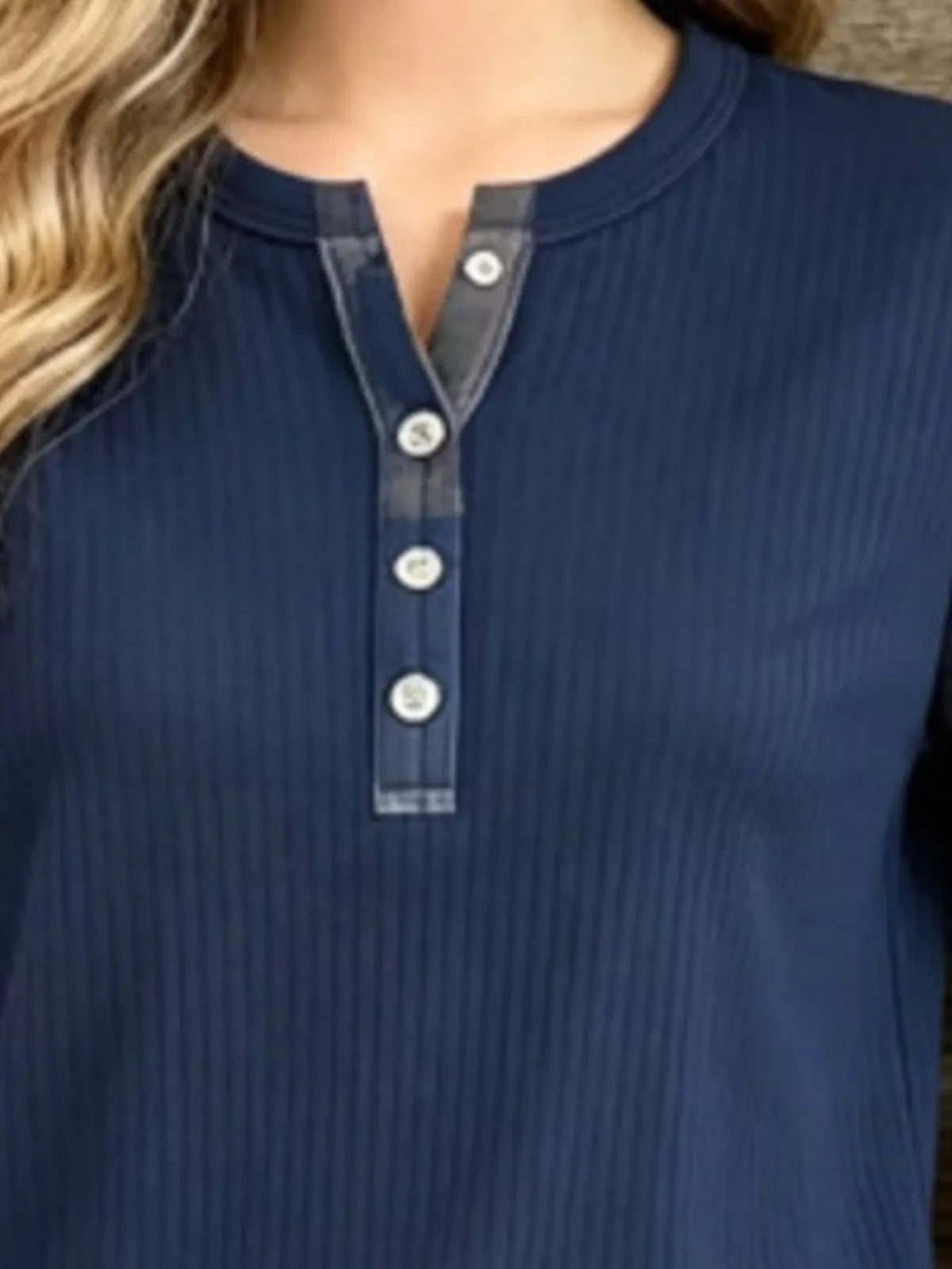 full size ribbed knit henley t-shirt with plaid | dropsona - neutral - material texture