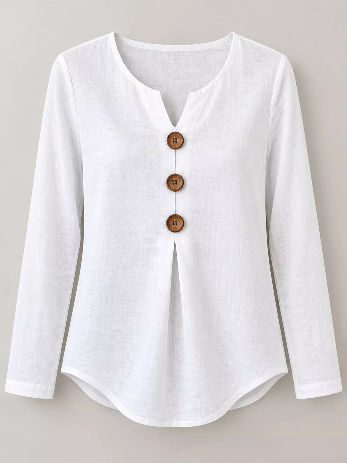 full size long sleeve blouse with decorative wooden | dropsona - neutral - close-up detail