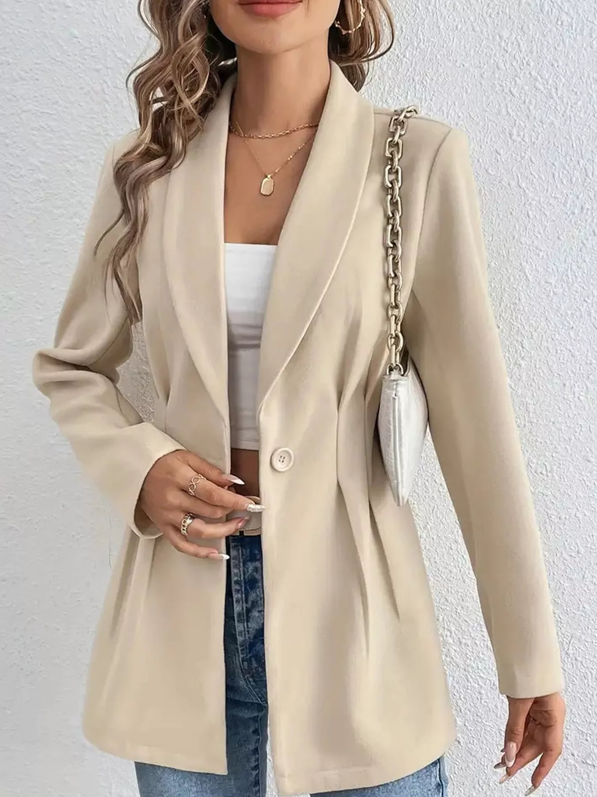 single-button shawl collar blazer | dropsona - neutral - everyday use