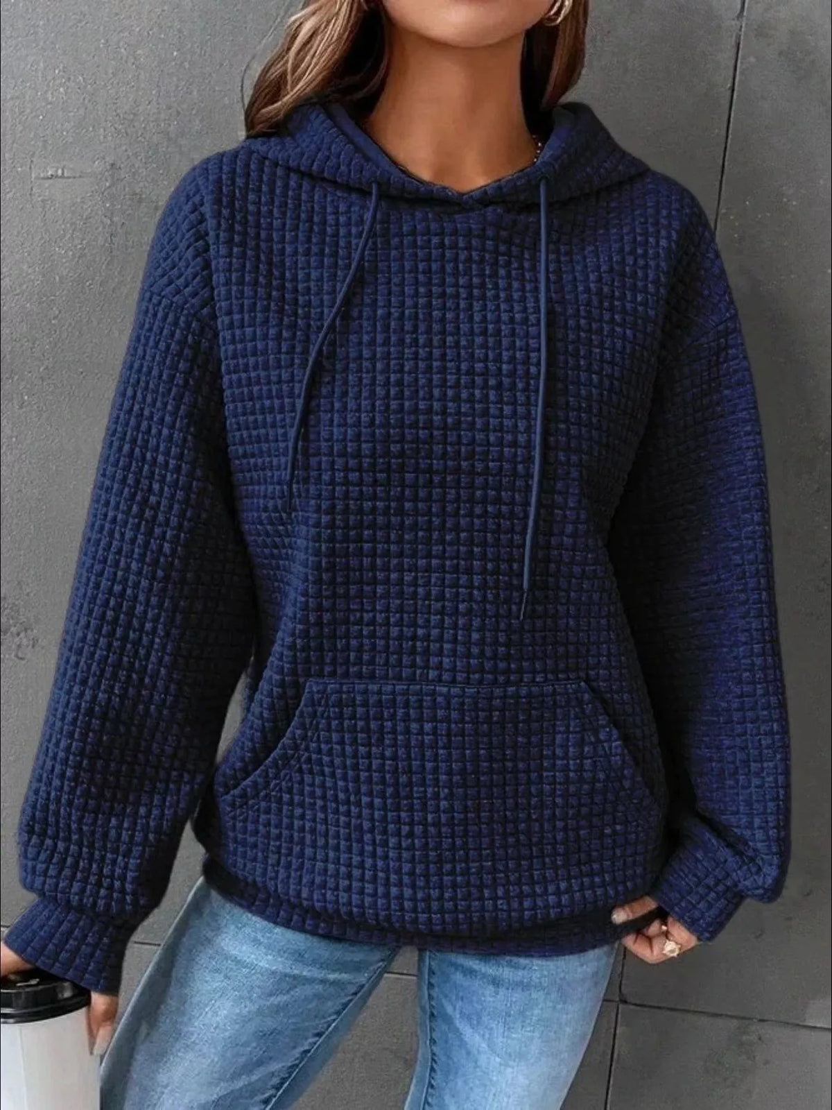 full size textured kangaroo pocket hoodie plus size - material texture