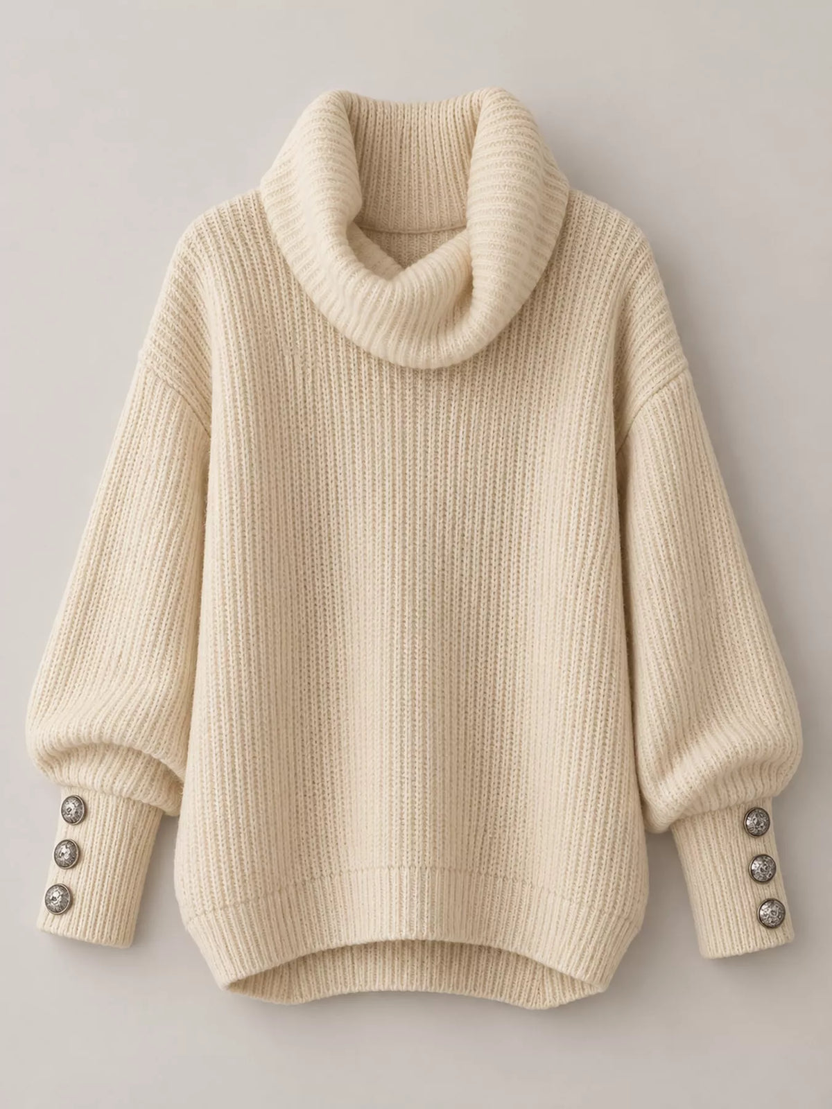 turtleneck decorative button cuffs sweater | dropsona - neutral - packaging