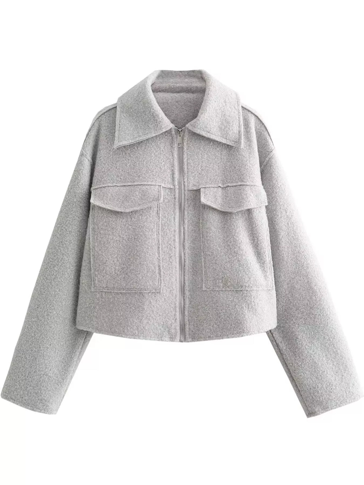 zip up cropped jacket – zipper,pocketed fit | dropsona - neutral - usage example