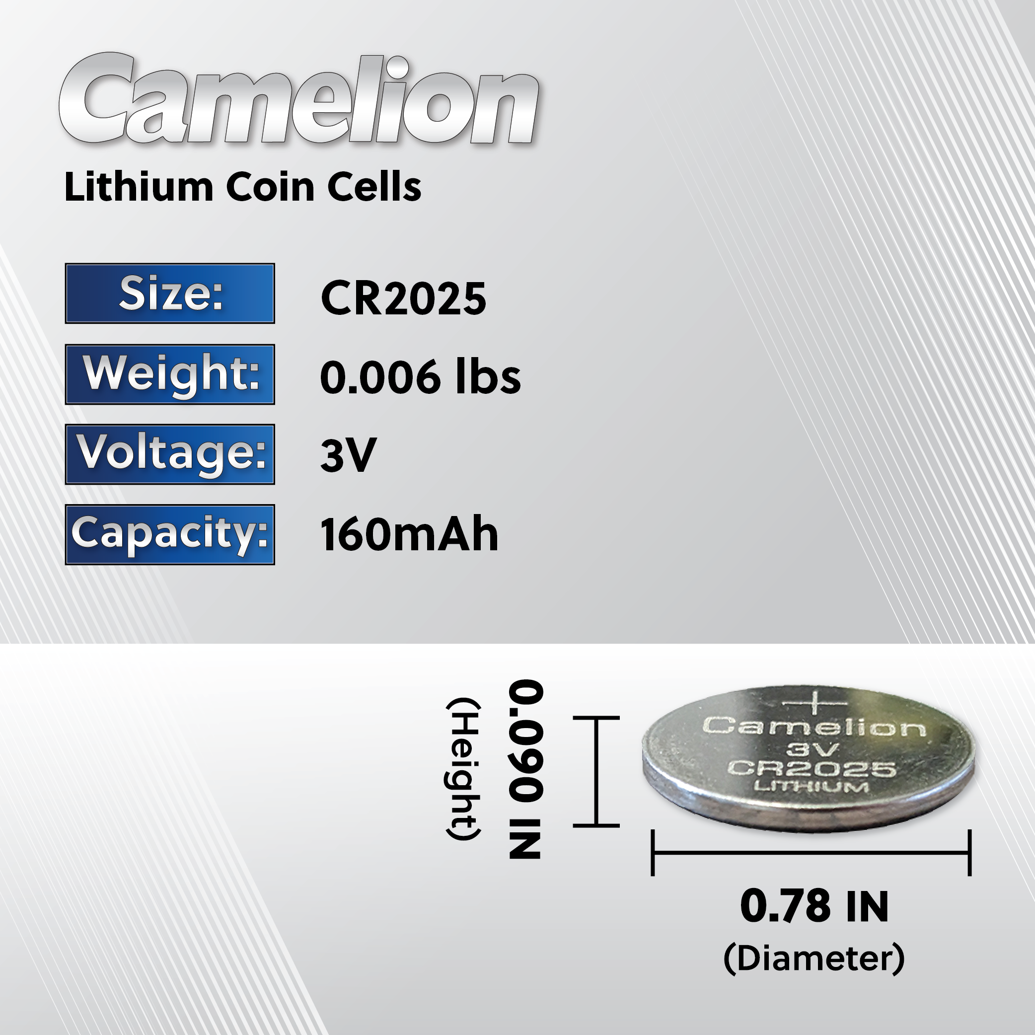 camelion cr2025 3v lithium primary coin cell battery ( | dropsona - neutral - front view