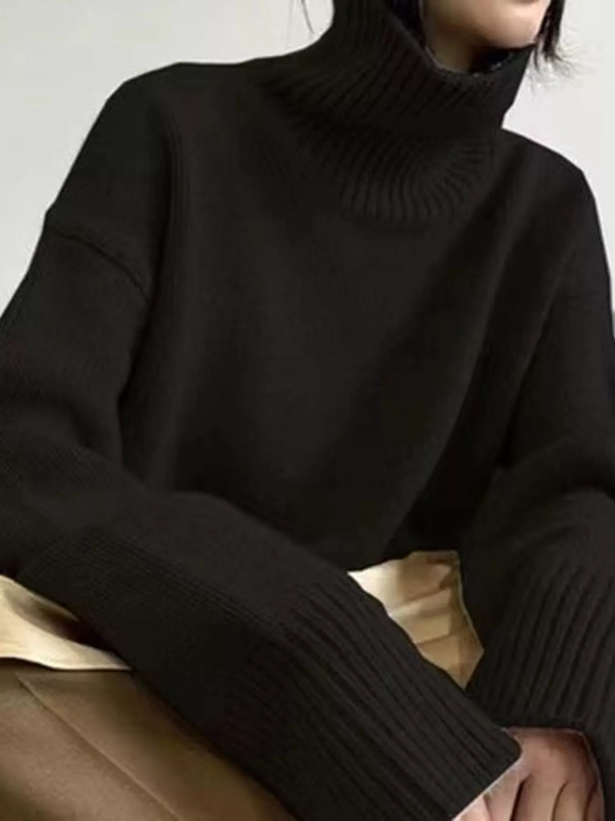 turtleneck dropped shoulder sweater | dropsona - neutral - front view