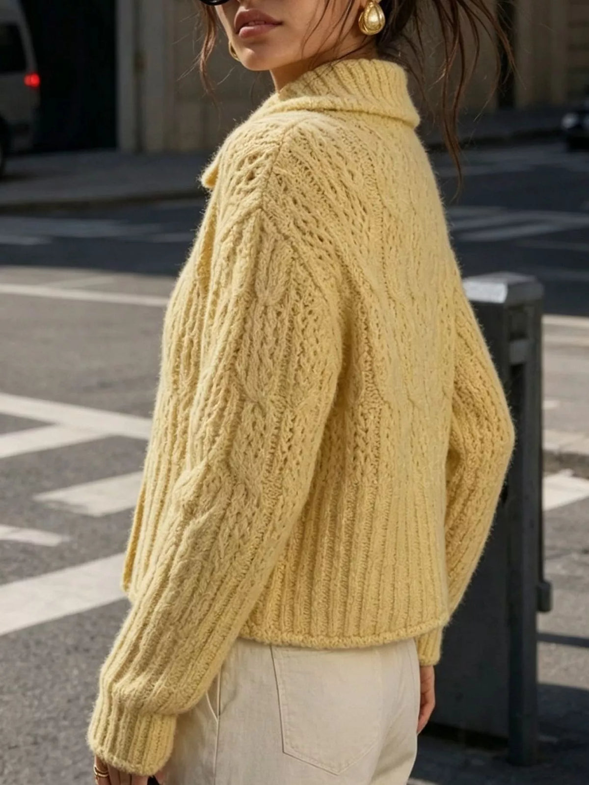 cable-knit button up cardigan – cable-knit,buttoned | dropsona - neutral - size reference