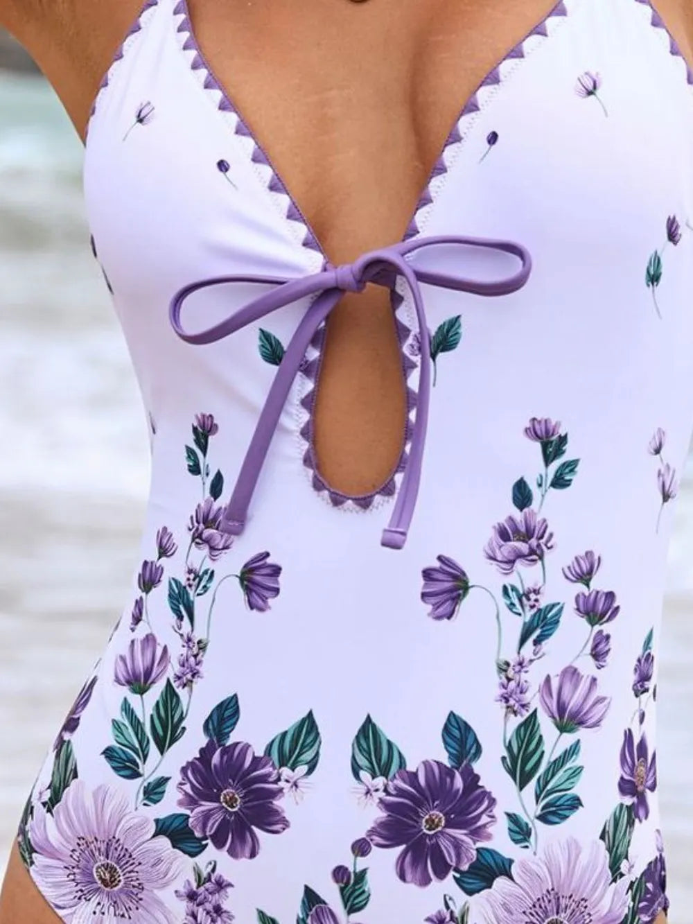 printed spaghetti strap one-piece swimwear and cover | dropsona - neutral - material texture
