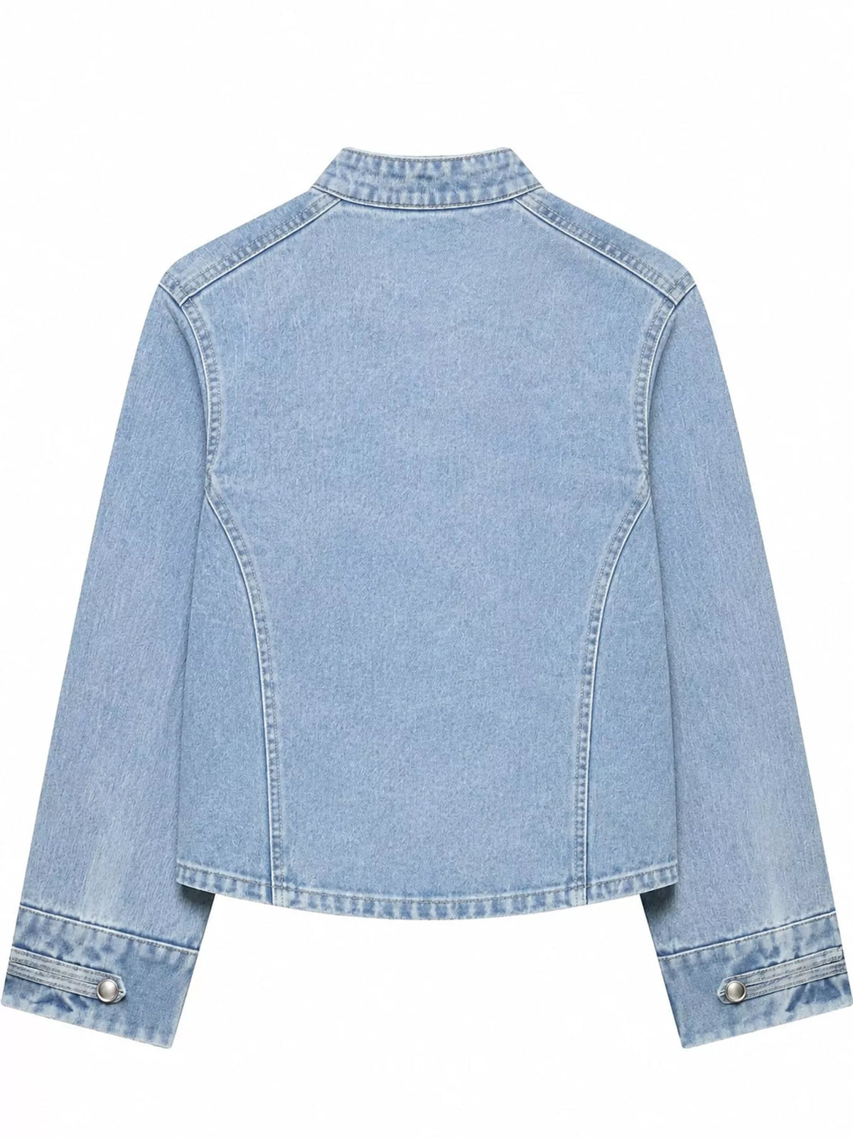 decorative button cropped denim jacket | dropsona - neutral - size reference