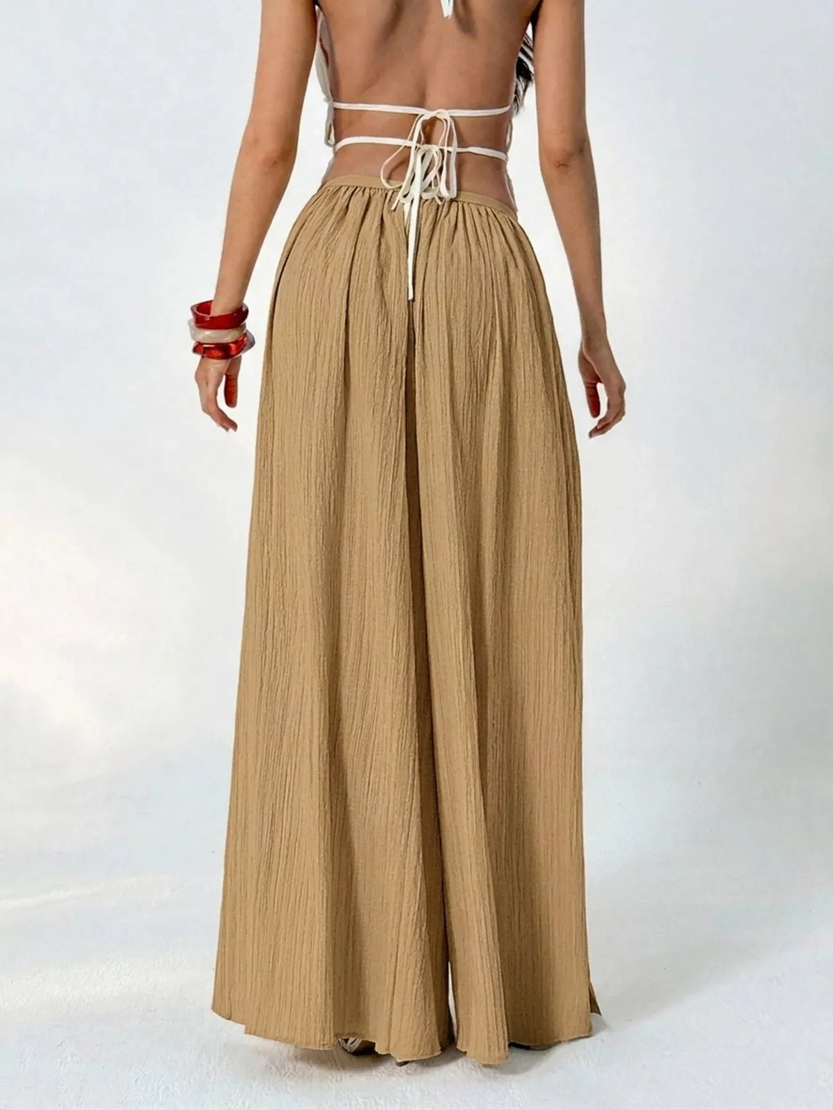 high-waisted wide-leg pleated casual pants | dropsona - neutral - material texture