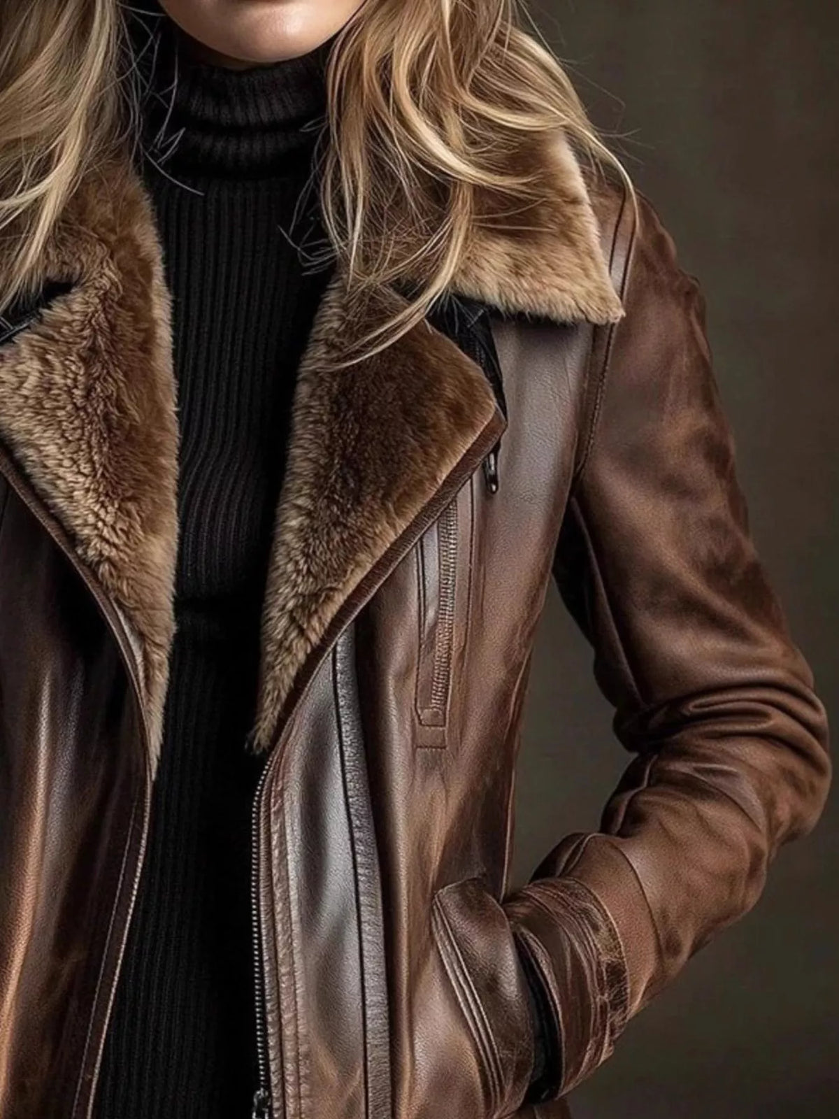 full size vintage zip up leather outerwear plus | dropsona - neutral - front view