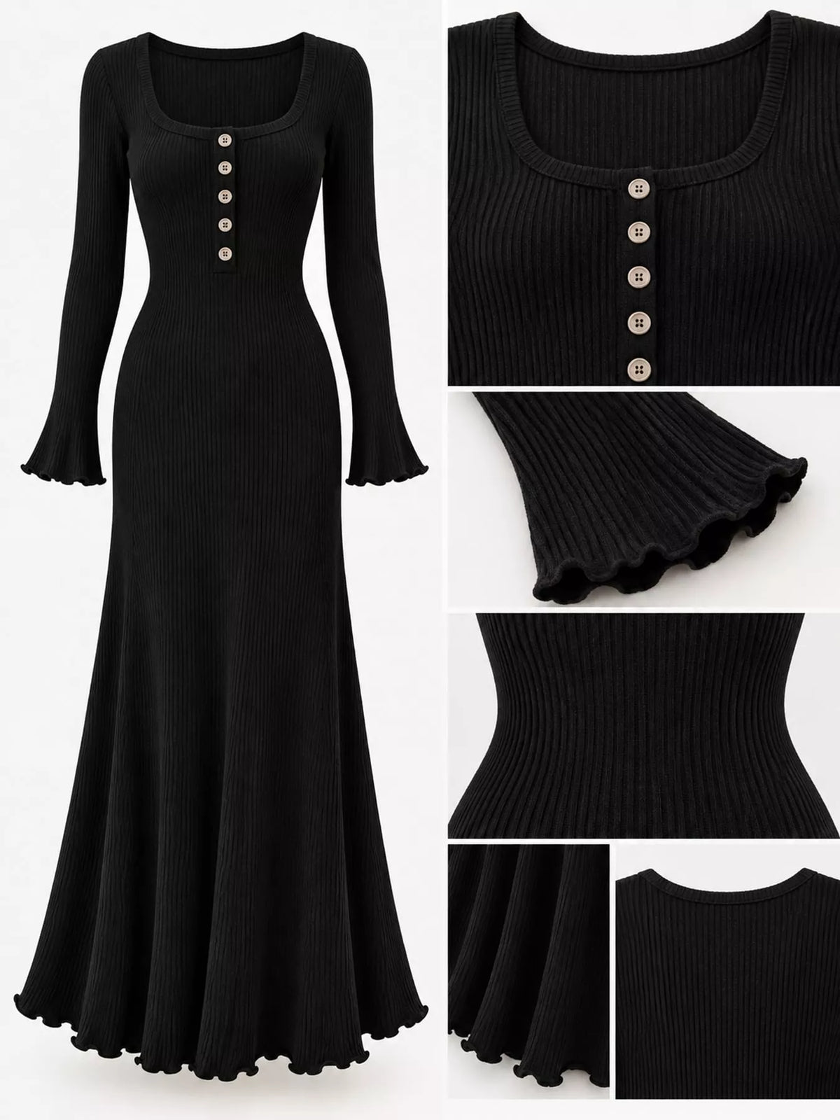 button-front ribbed knit maxi dress | dropsona - neutral - size reference