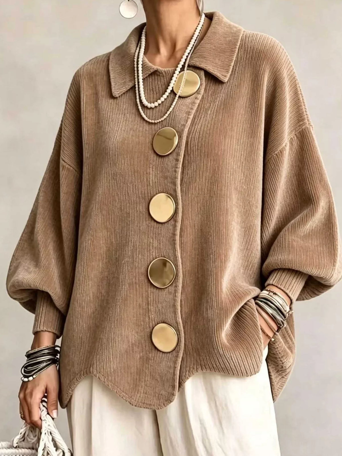 full size ribbed knit gold buttons cardigan plus | dropsona - neutral - packaging