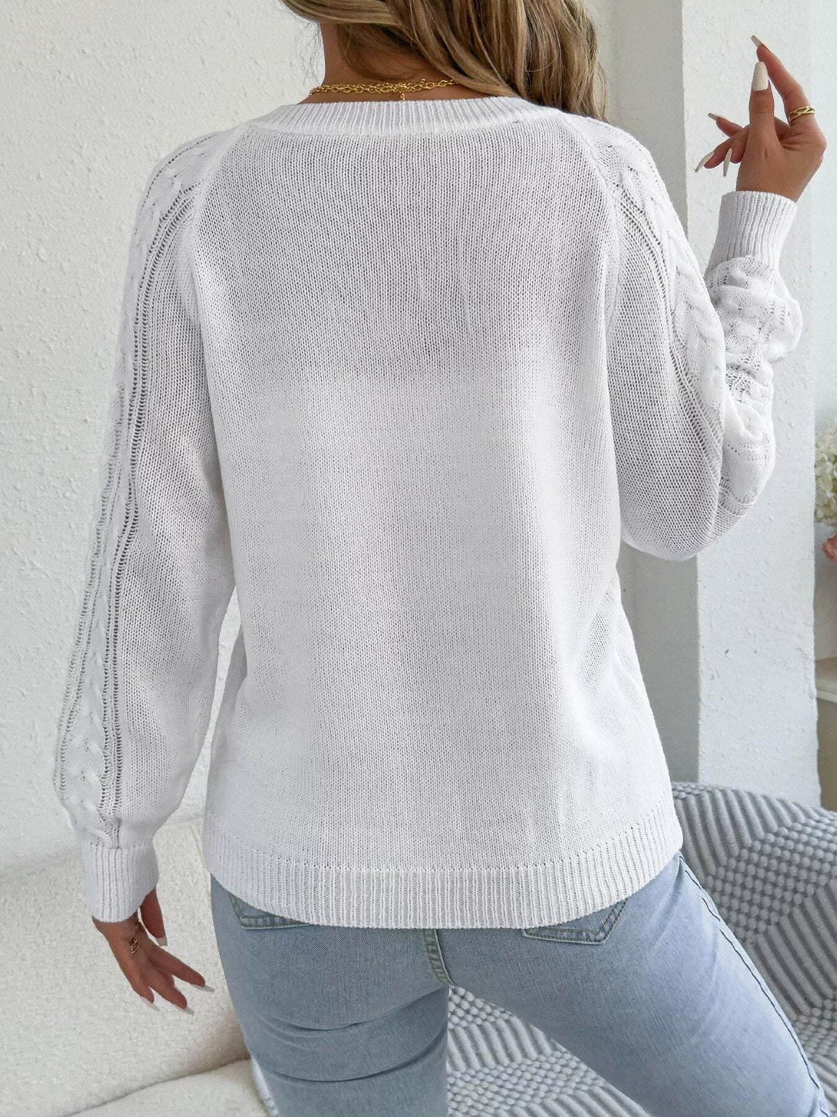 cable knit button-front cardigan – cable-knit,buttoned | dropsona - neutral - usage example