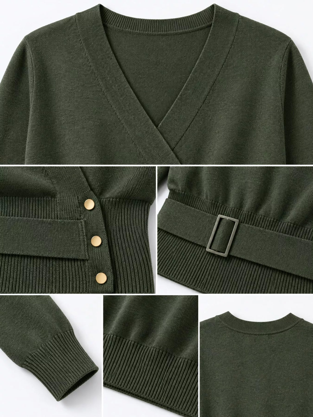 surplice elastic waist long sleeve knit top | dropsona - neutral - material texture