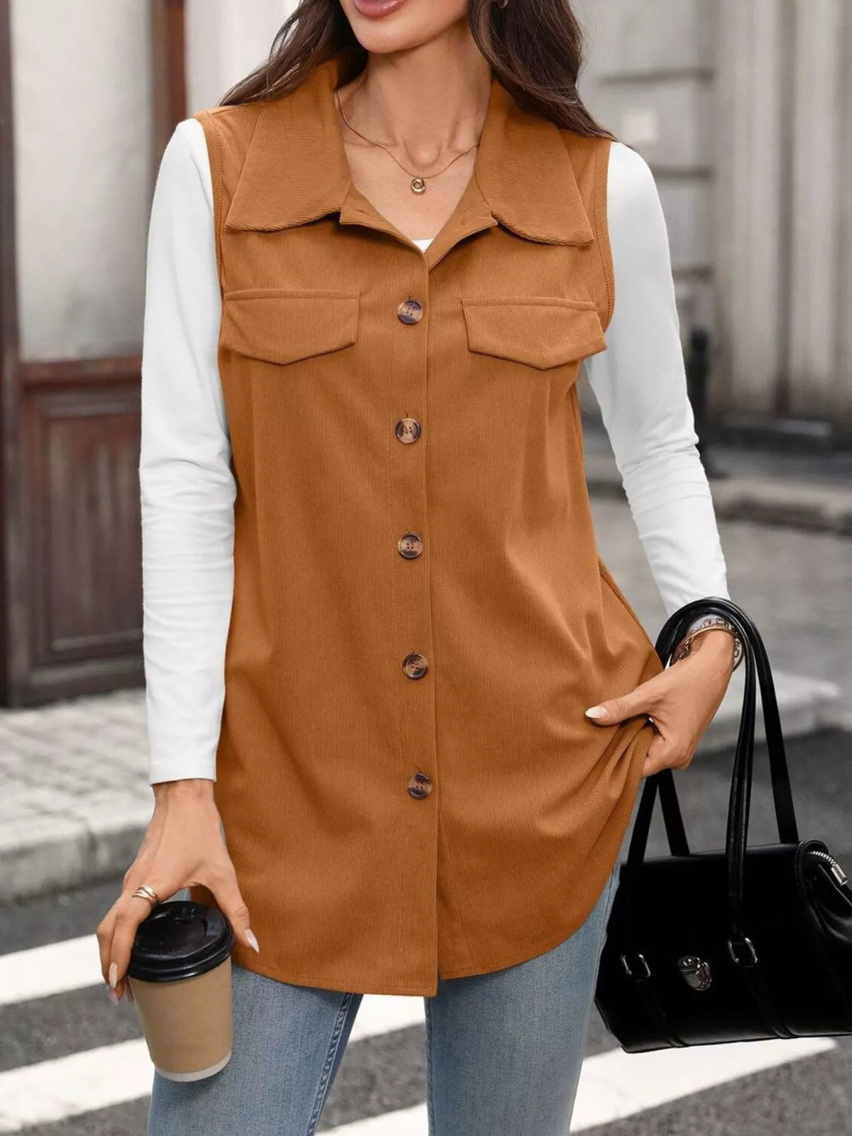 button-down utility vest coat | dropsona - neutral - usage example