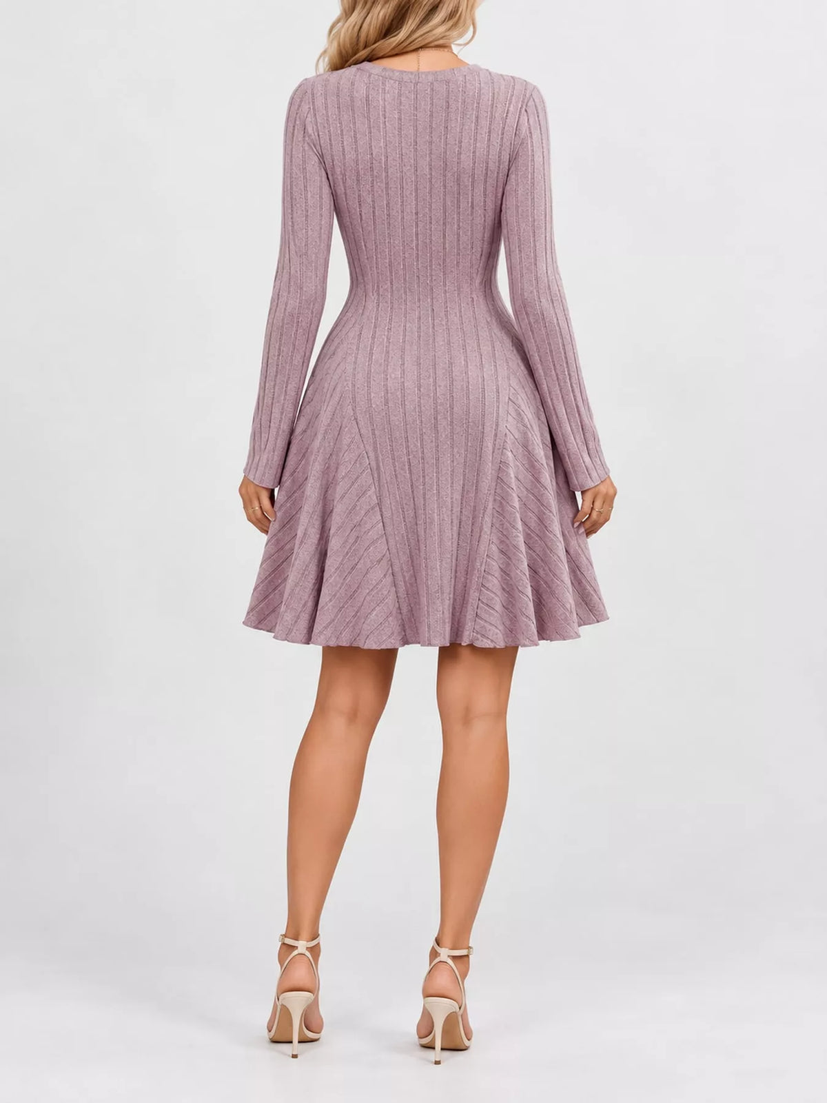 v-neck ribbed knit a-line dress – | dropsona - neutral - packaging