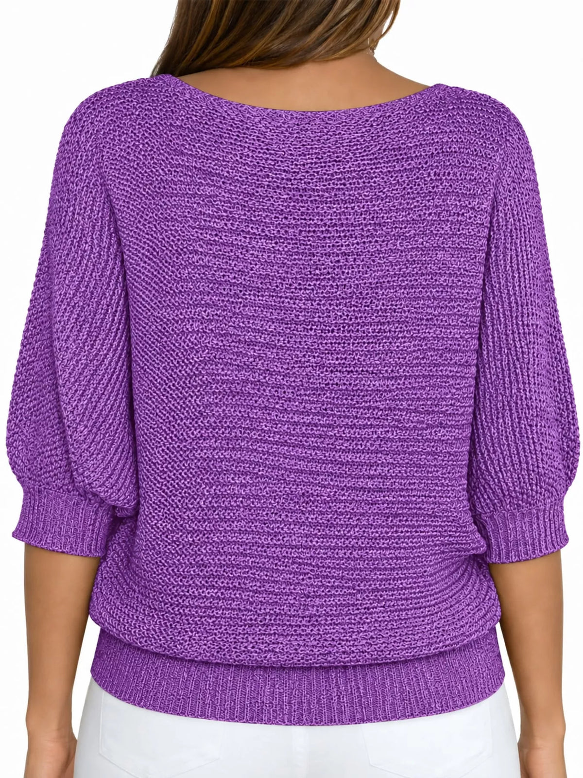 full size boat neck 3/4 sleeve sweater plus | dropsona - neutral - front view