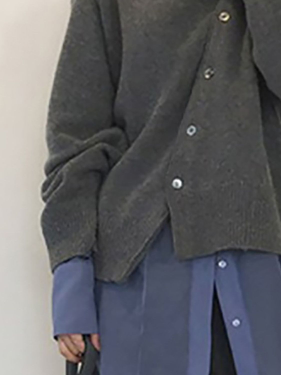 dropped shoulder buttoned cardigan – basic style | dropsona - neutral - close-up detail