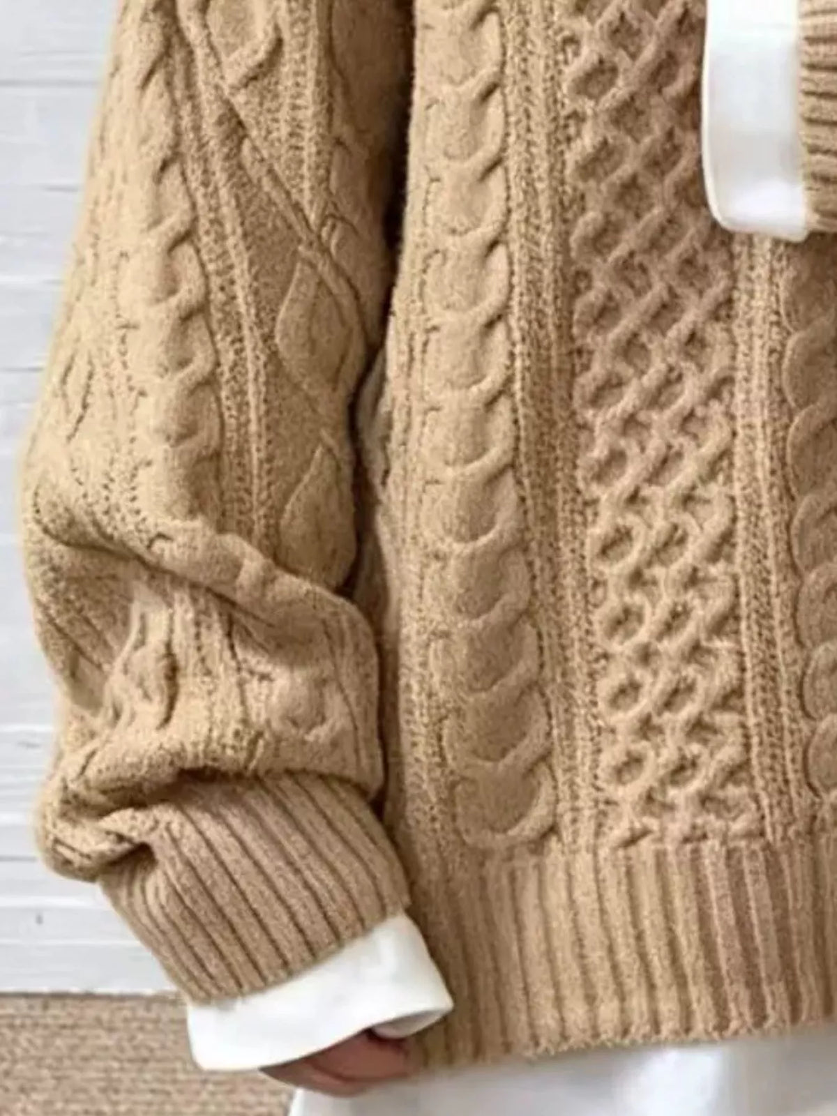 full size cable knit dropped shoulder sweater plus | dropsona - neutral - usage example