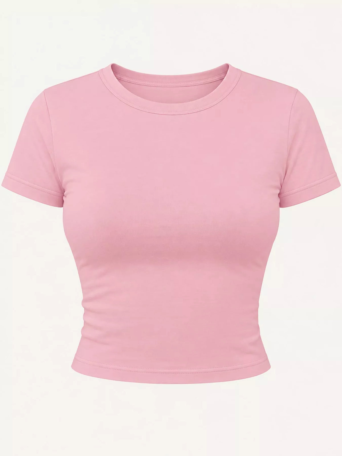 slim fit basic crew neck short sleeve crop t-shirt | dropsona - neutral - close-up detail