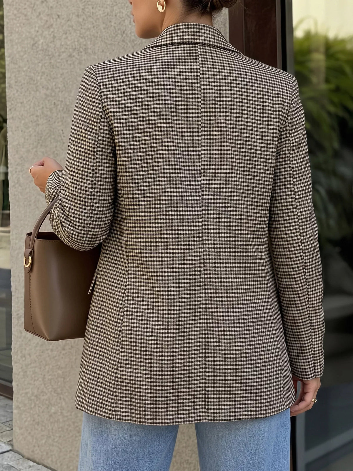 plaid lapel collar double-breasted blazer | dropsona - neutral - size reference