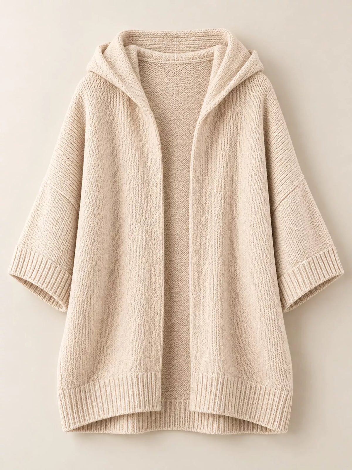 full size hooded open-front knit cardigan plus | dropsona - neutral - material texture