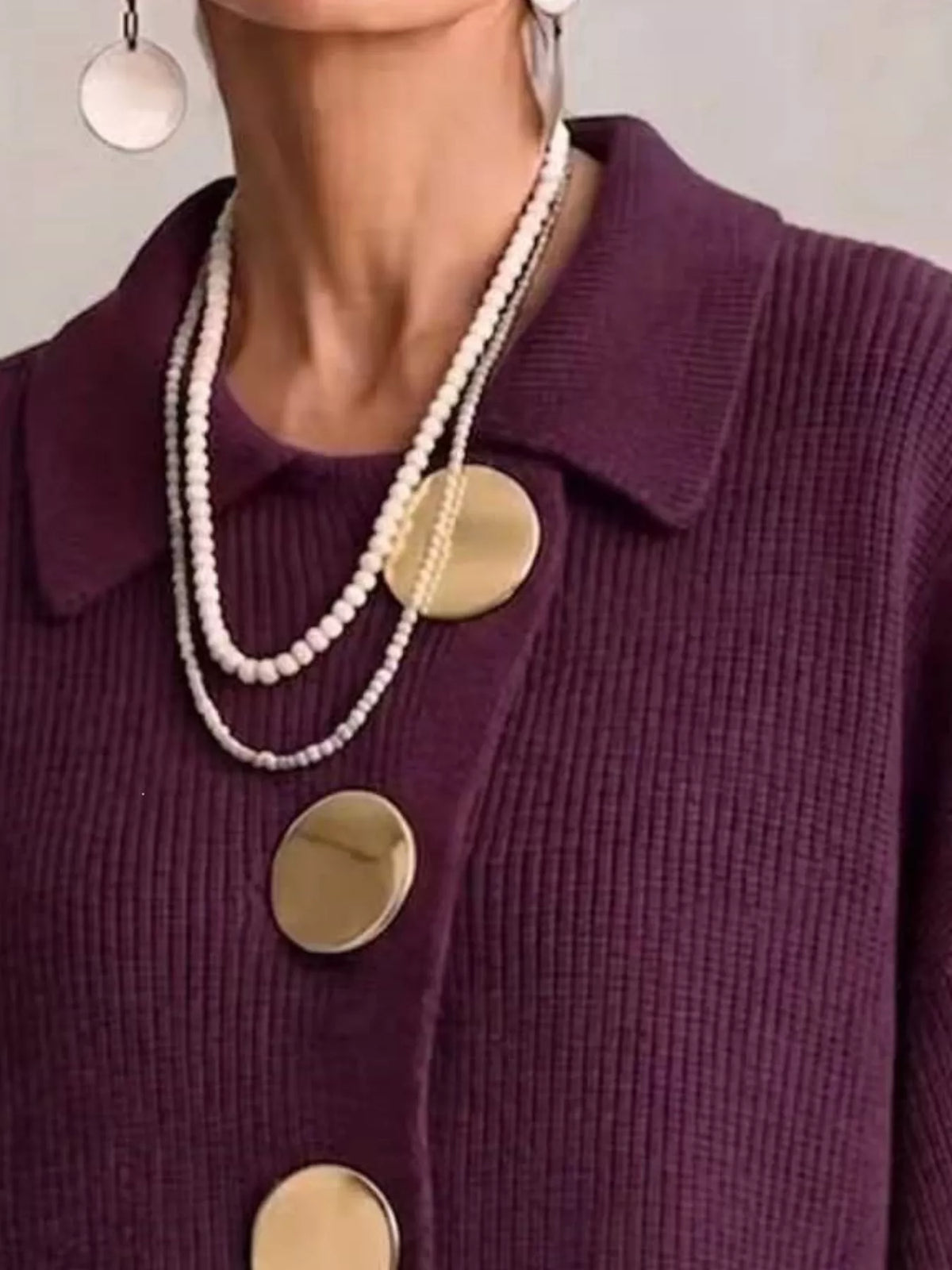 full size ribbed knit gold buttons cardigan plus | dropsona - neutral - front view