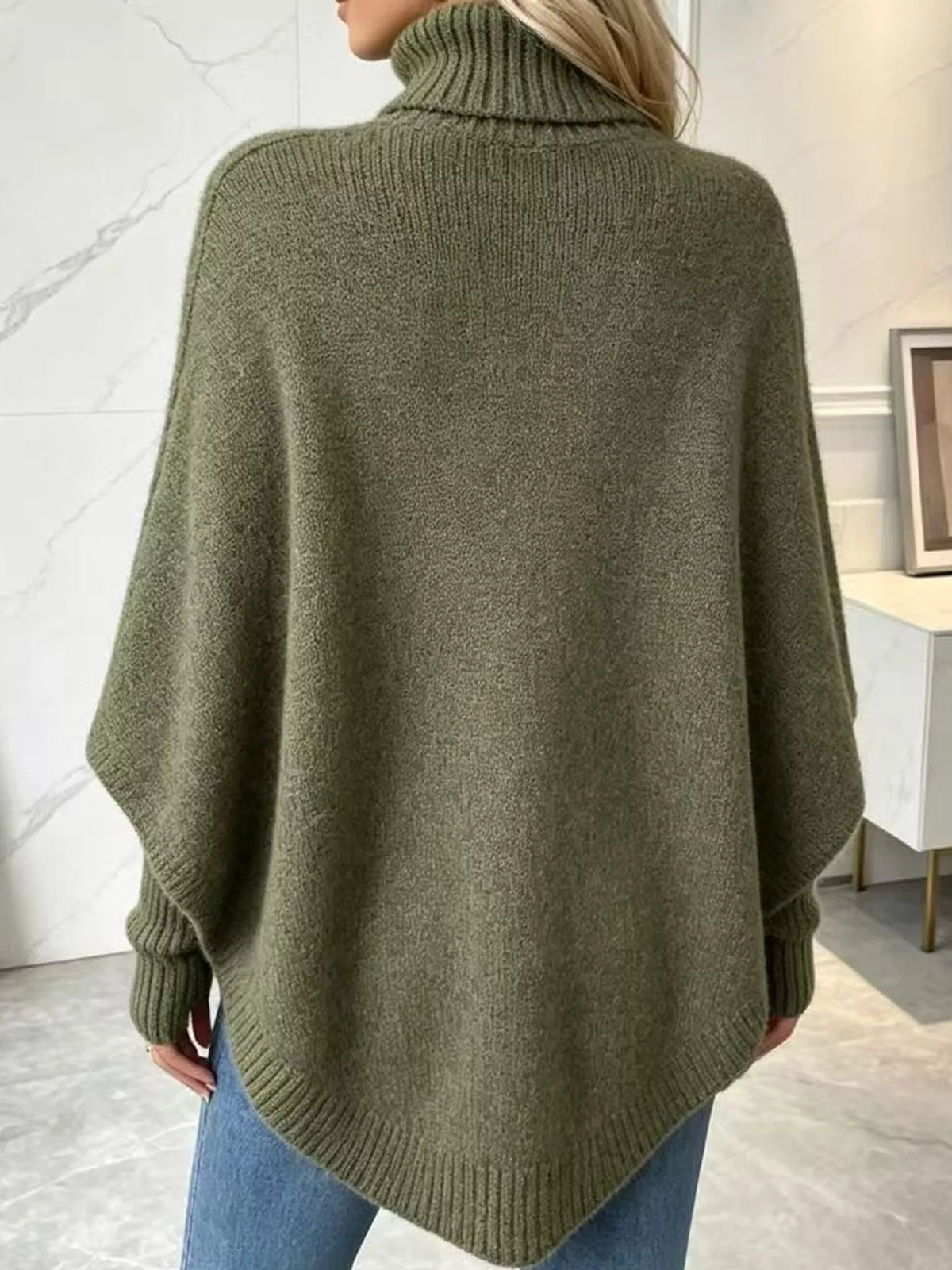 turtleneck cable knit sweater | dropsona - neutral - front view