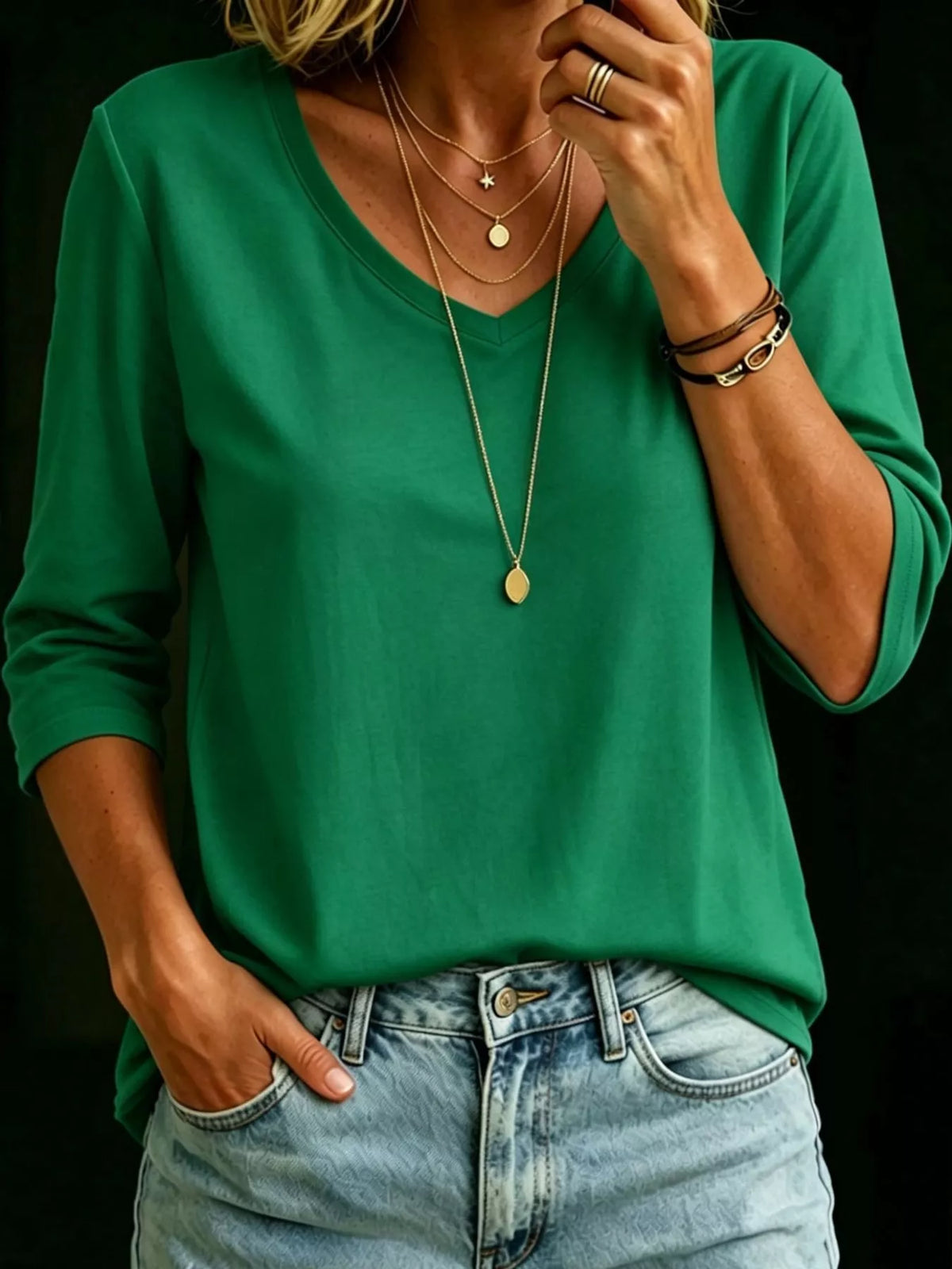 full size v-neck half sleeve t-shirt plus | dropsona - neutral - front view