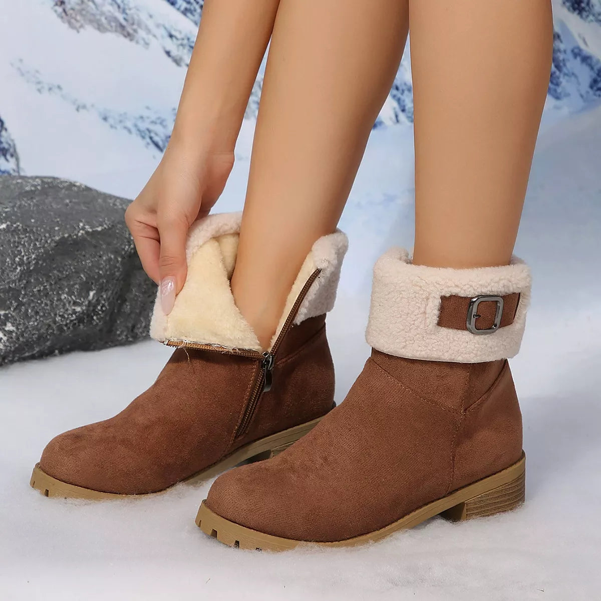 round toe block heels boots – dear monkey | dropsona - neutral - front view