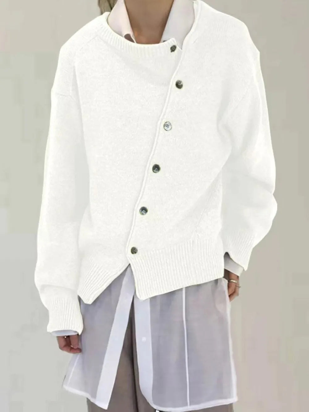 dropped shoulder buttoned cardigan – basic style | dropsona - neutral - material texture
