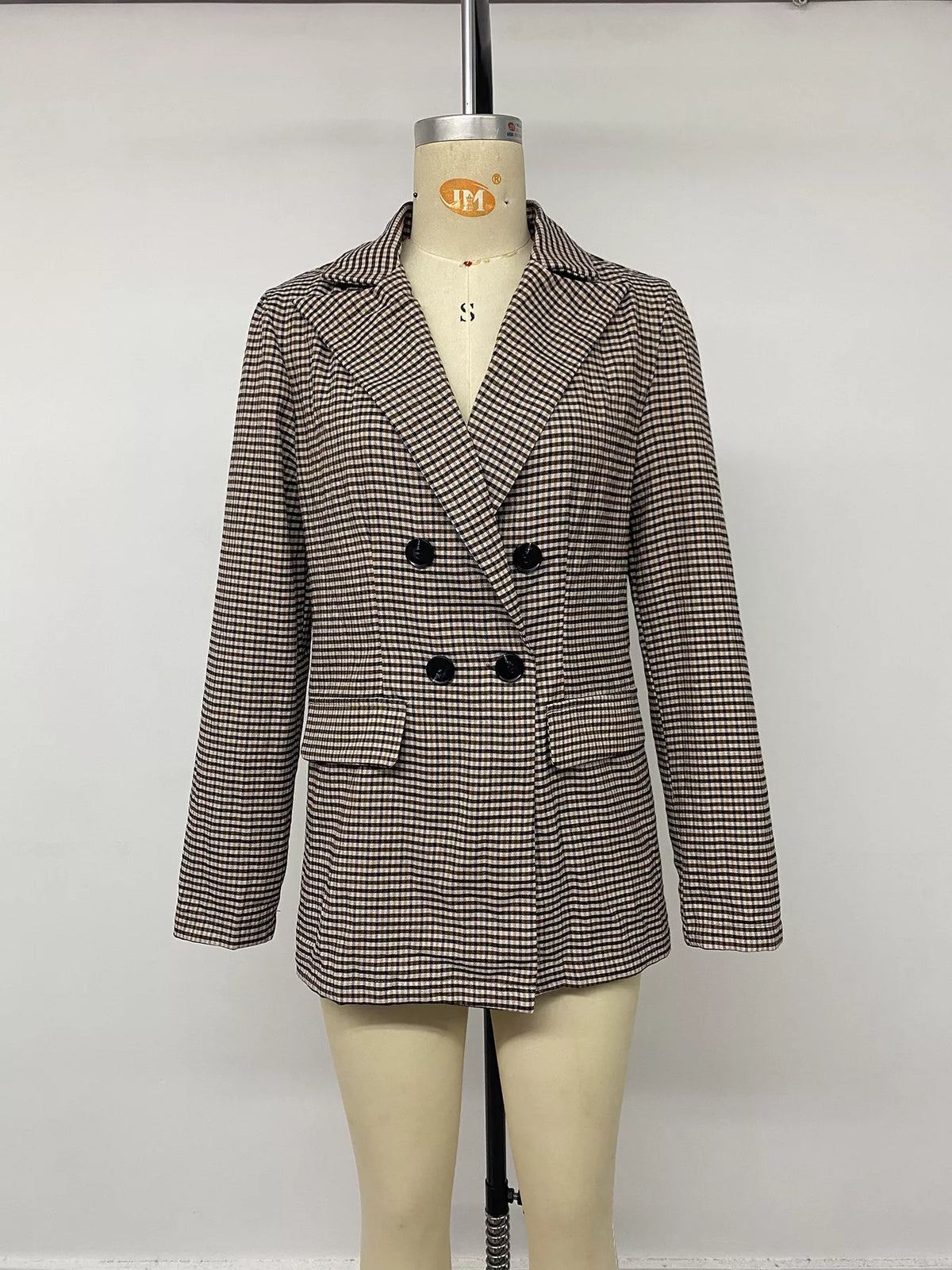 plaid lapel collar double-breasted blazer | dropsona - neutral - size reference