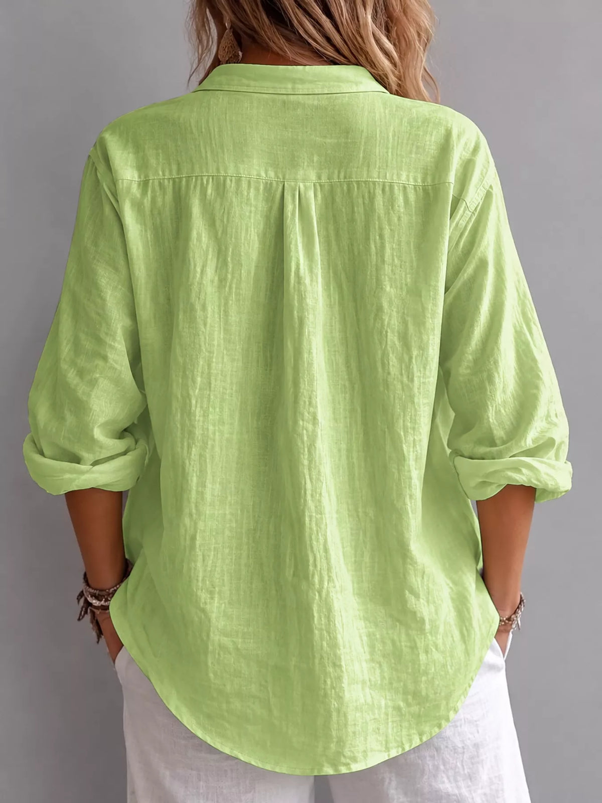collared neck long sleeve blouse | dropsona - neutral - close-up detail