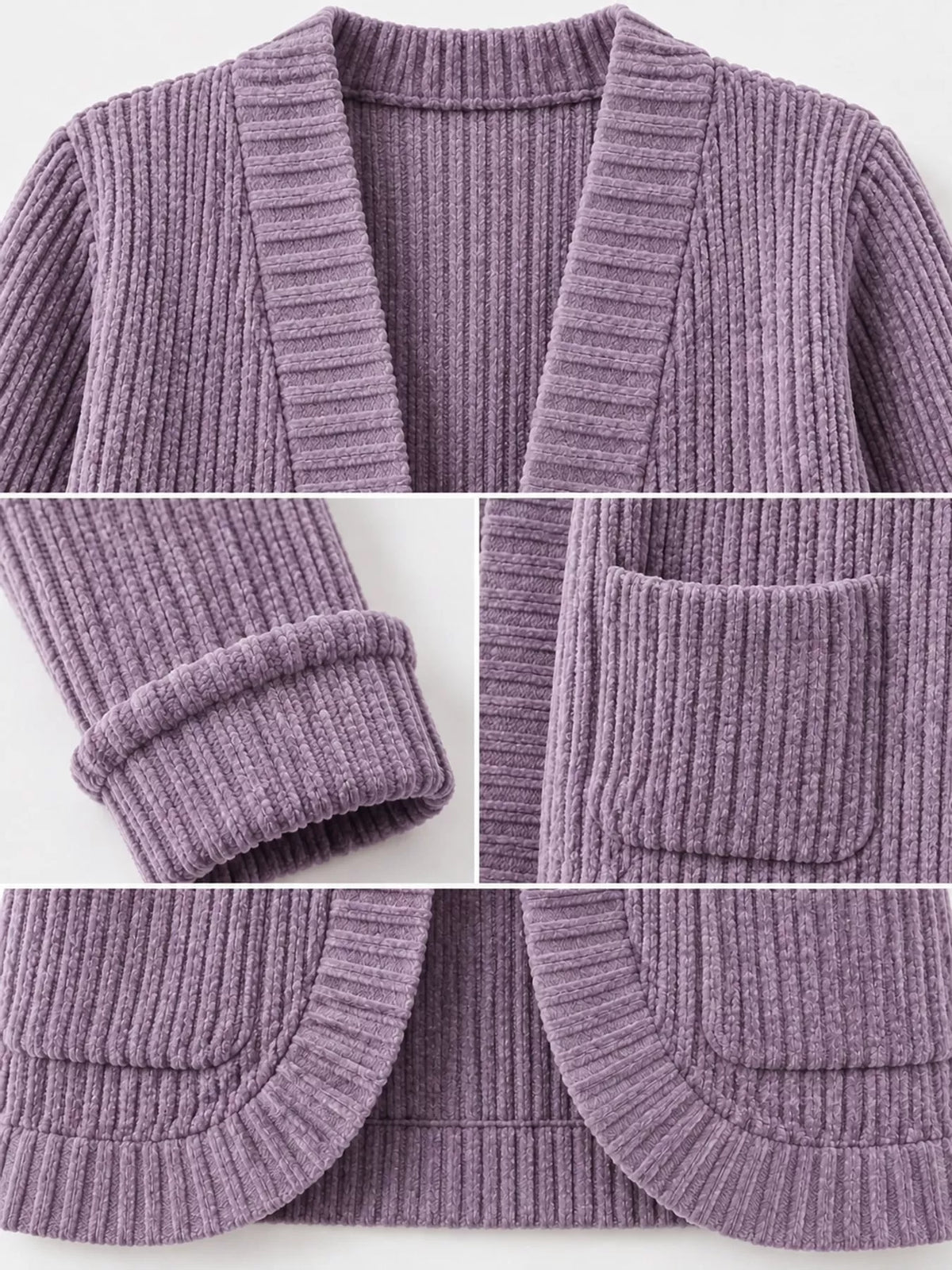 ribbed knit open front cardigan with pockets | dropsona - neutral - material texture