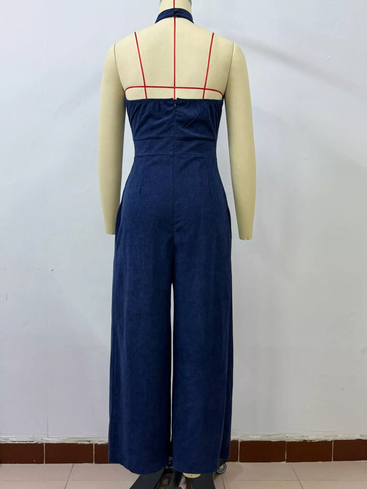 full size halter neck wide-leg jumpsuit plus | dropsona - neutral - front view