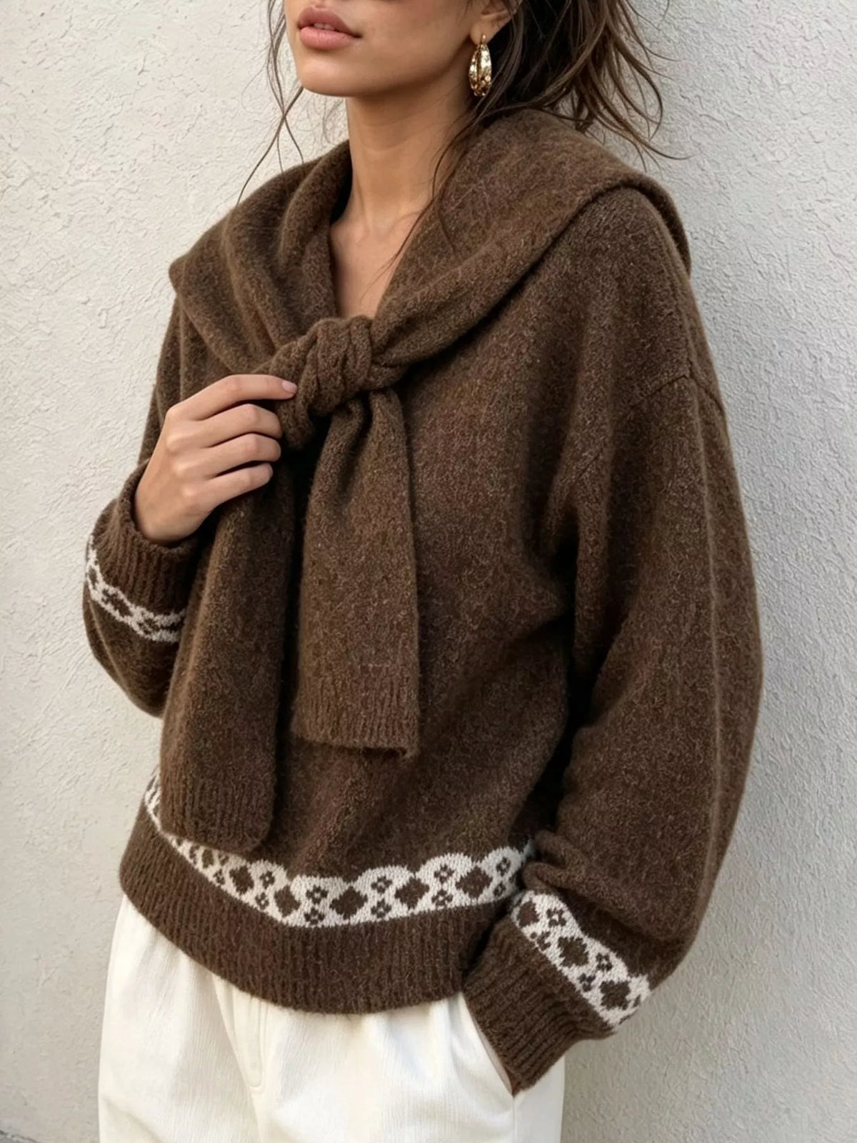 scarf detail dropped shoulder sweater – basic style | dropsona - neutral - size reference