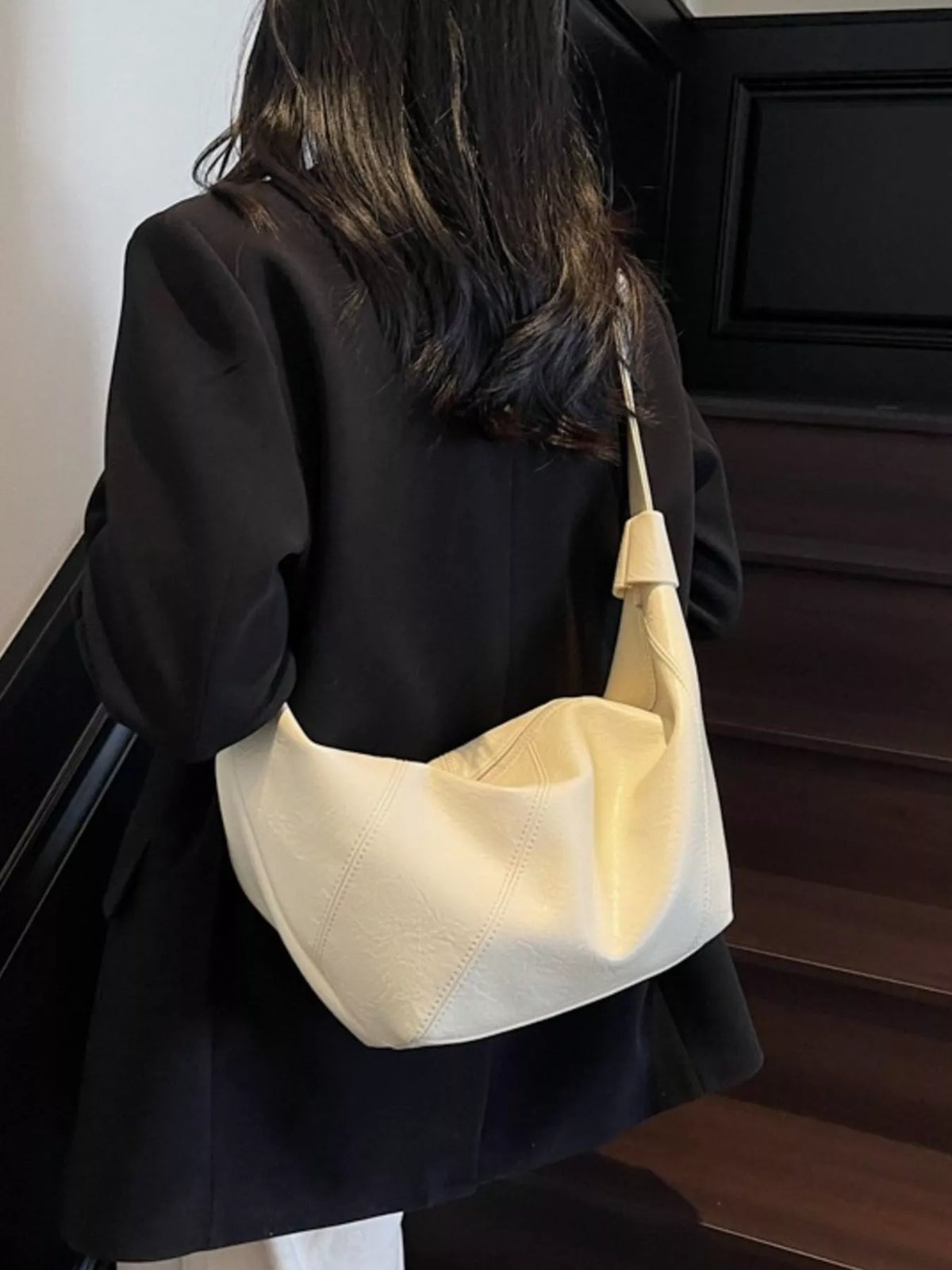 slouchy crossbody bag with adjustable strap | dropsona - neutral - size reference