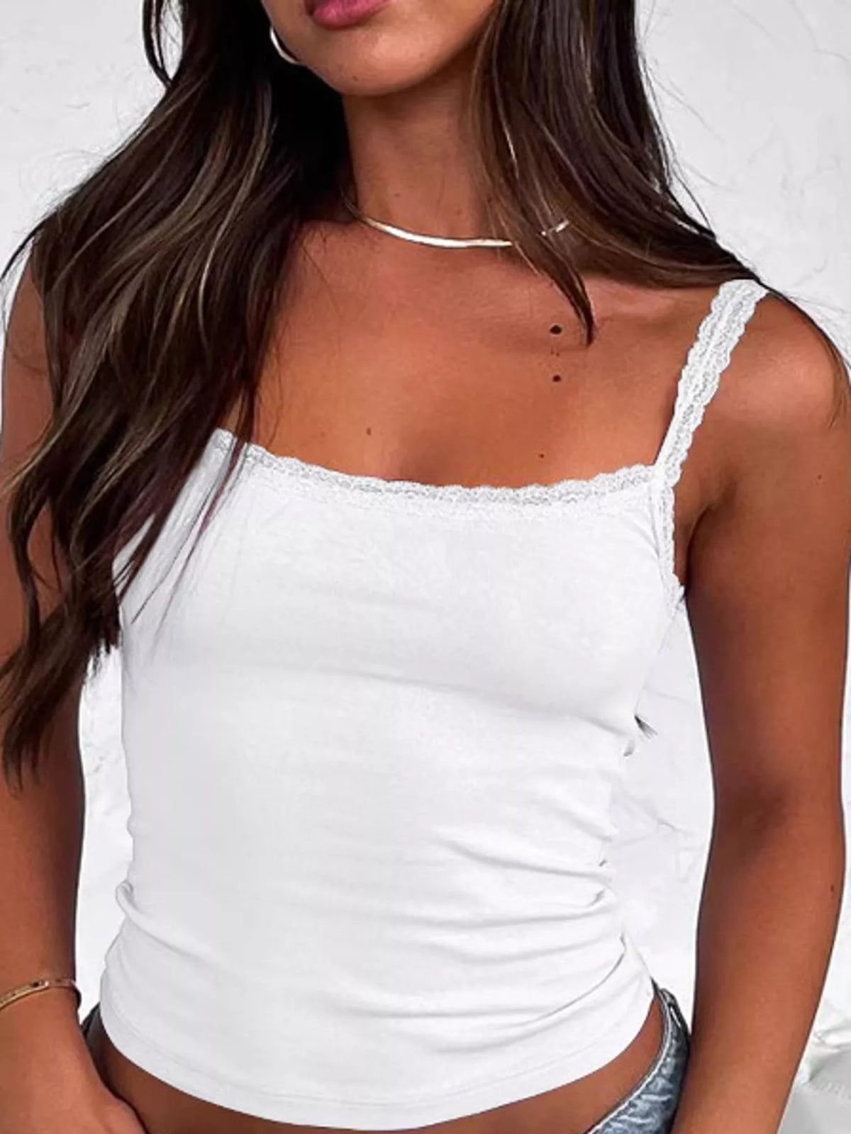 lace detail cami top – detail,ribbed,backless fit | dropsona - neutral - material texture