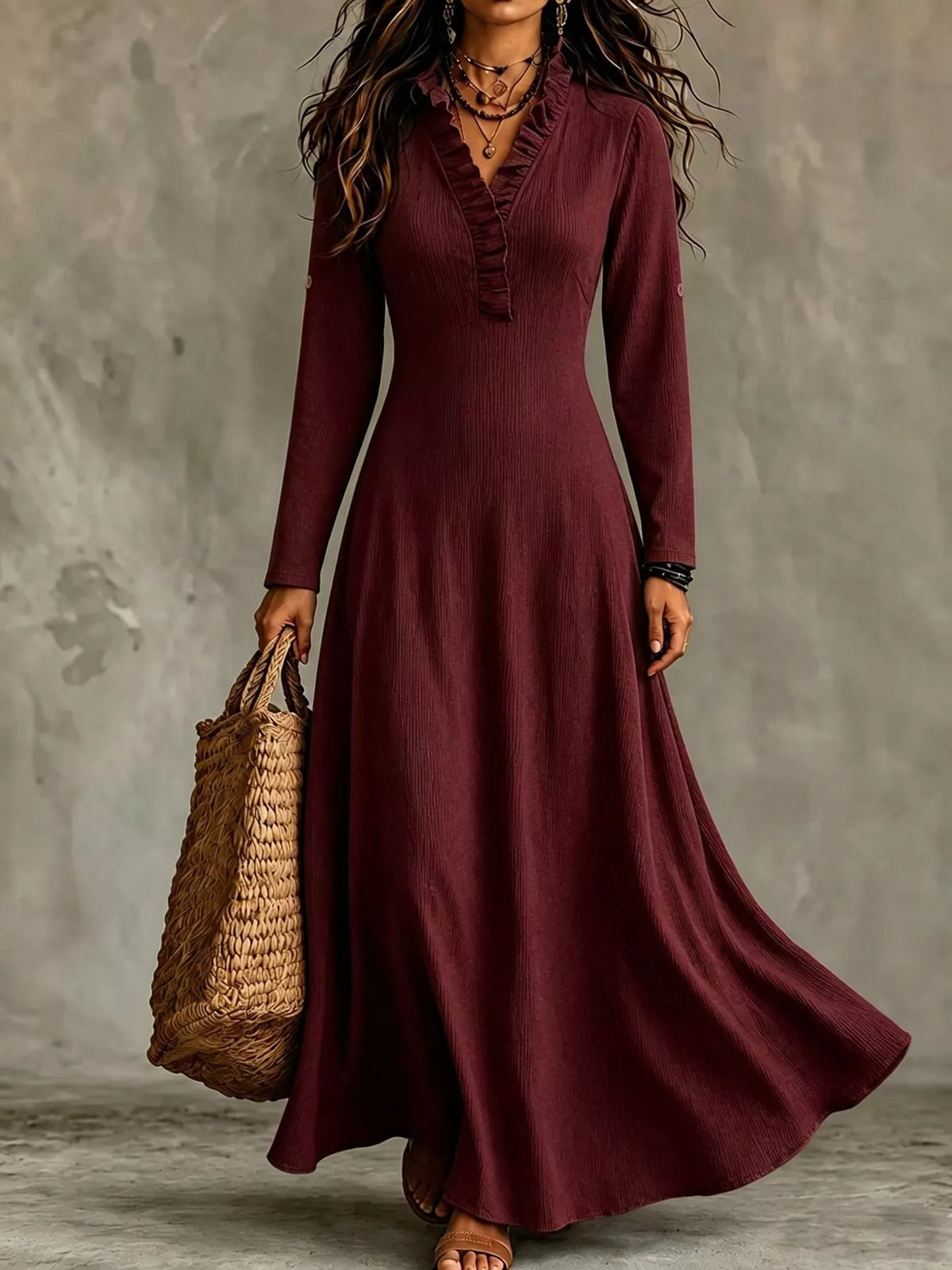 full size frill roll-up sleeve maxi dress plus | dropsona - neutral - packaging