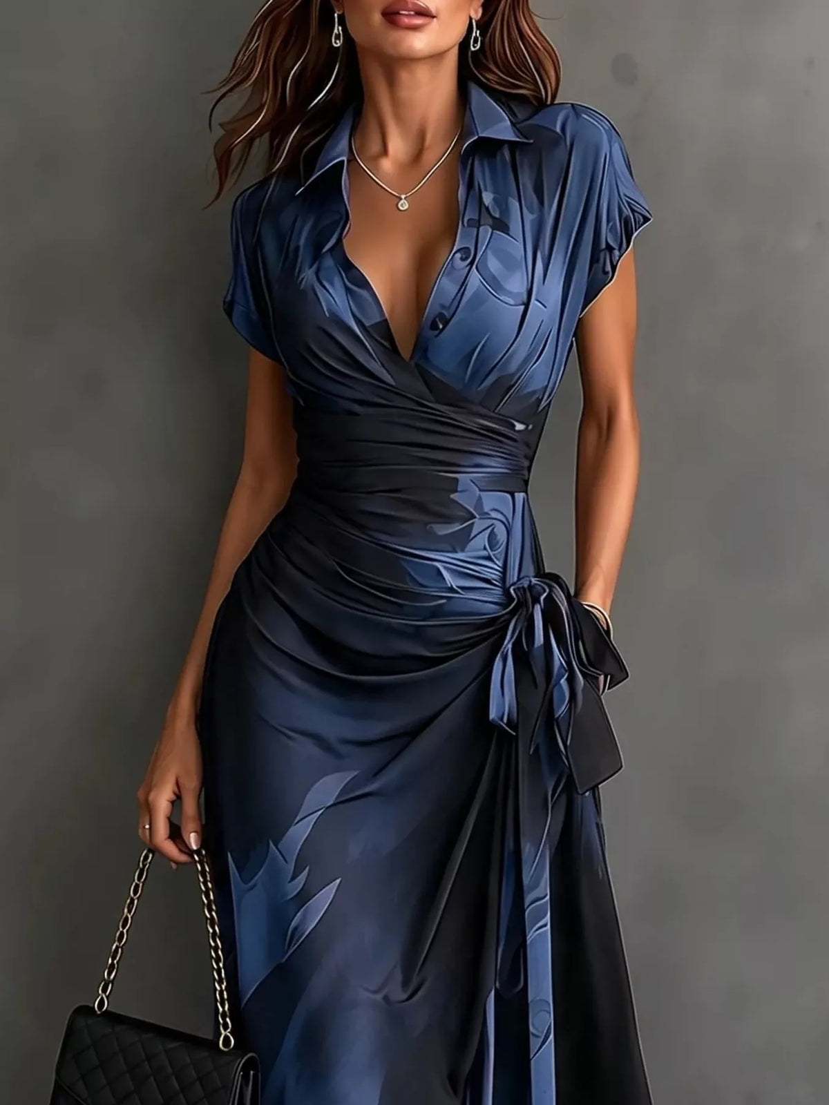 tie detail surplice dress | dropsona - neutral - front view