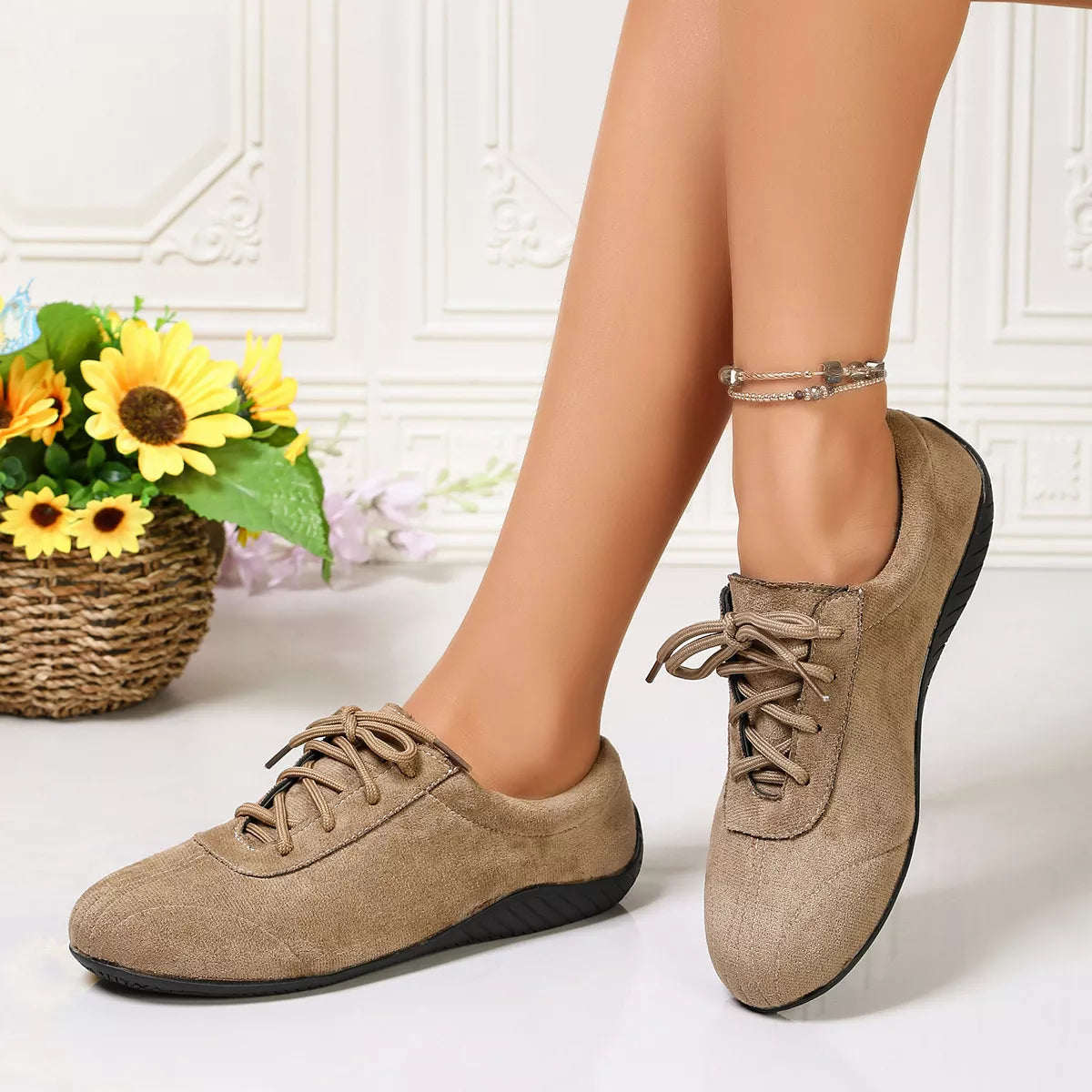 round toe lace up sneakers – modern steps | dropsona - neutral - material texture