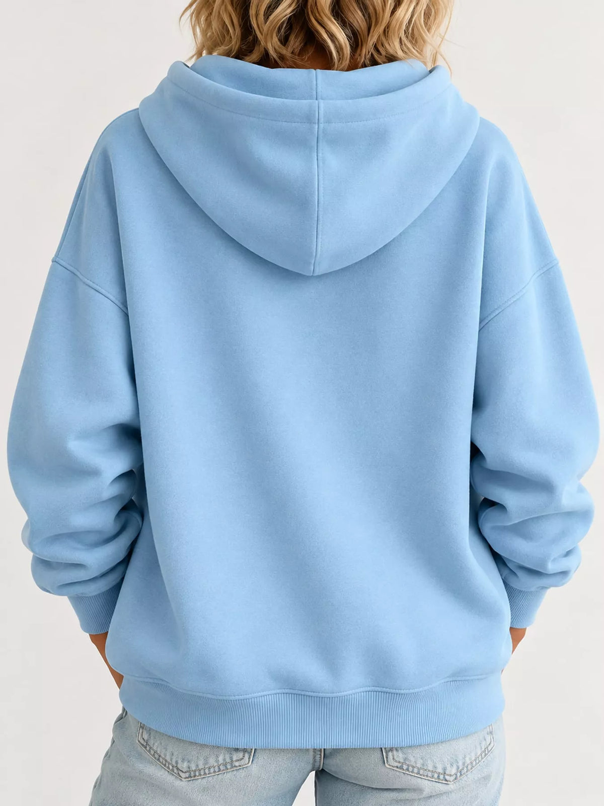drawstring dropped shoulder hoodie | dropsona - neutral - close-up detail