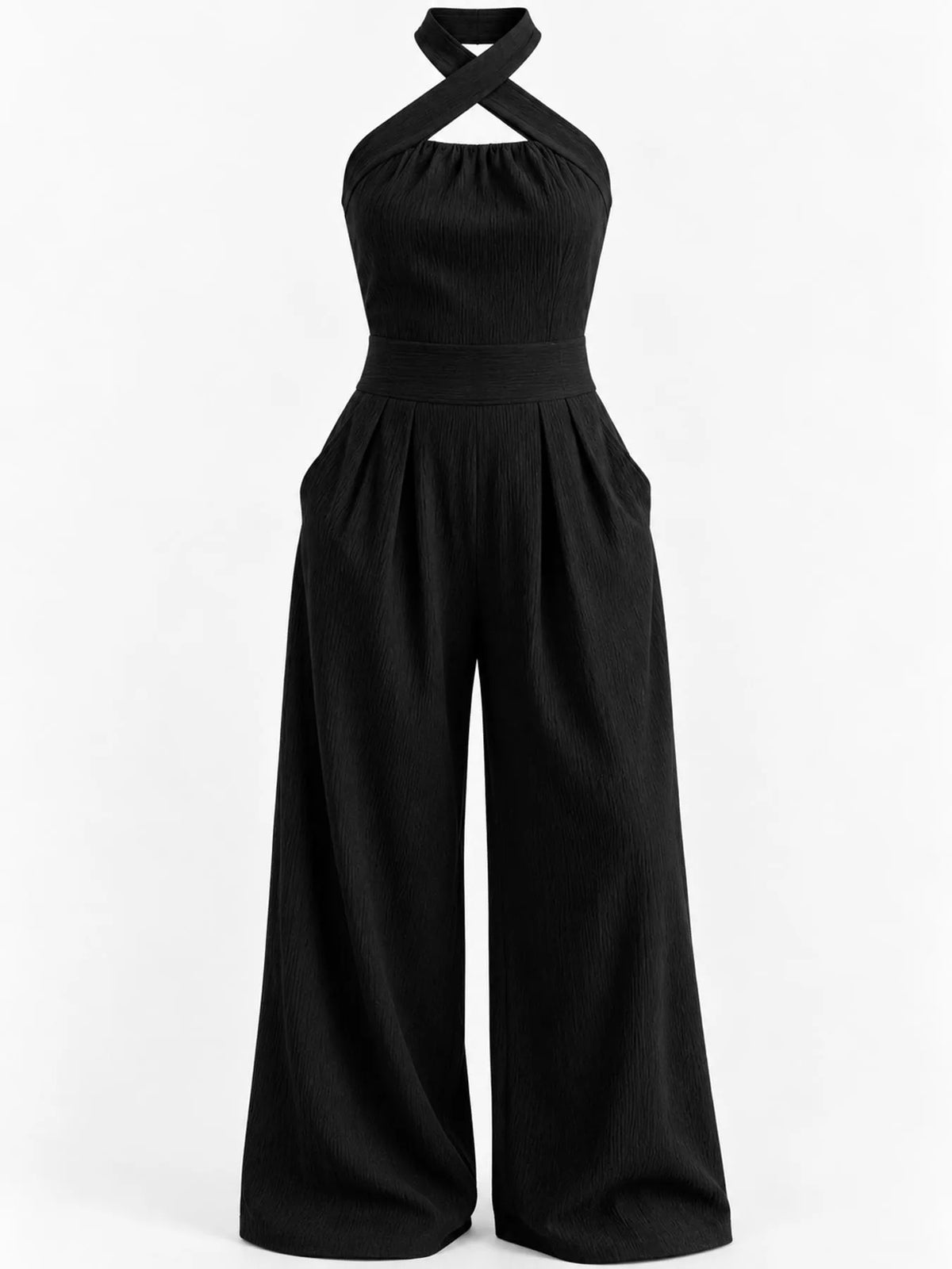 full size halter neck wide-leg jumpsuit plus | dropsona - neutral - size reference