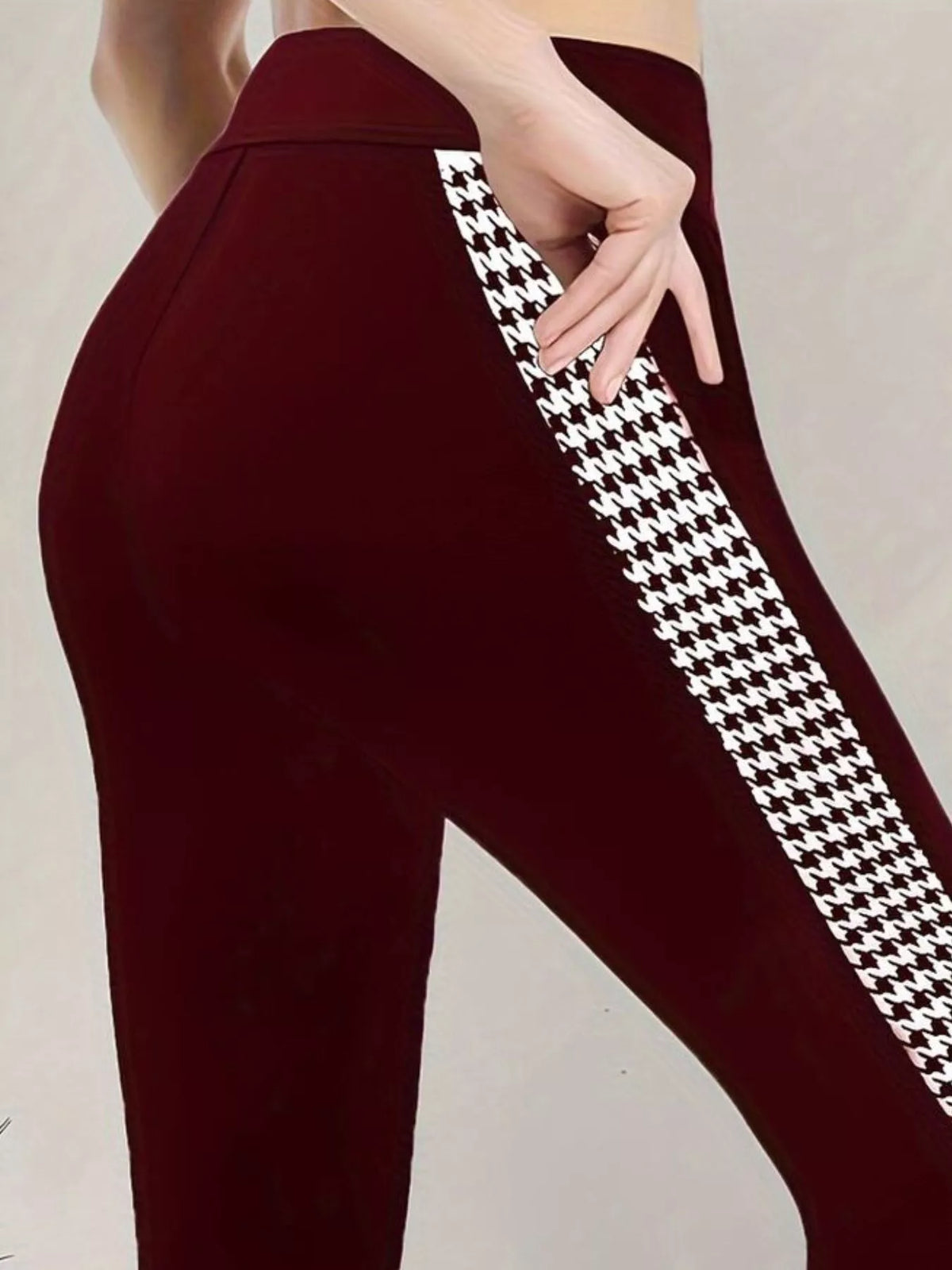 high-waisted side houndstooth active leggings | dropsona - neutral - front view