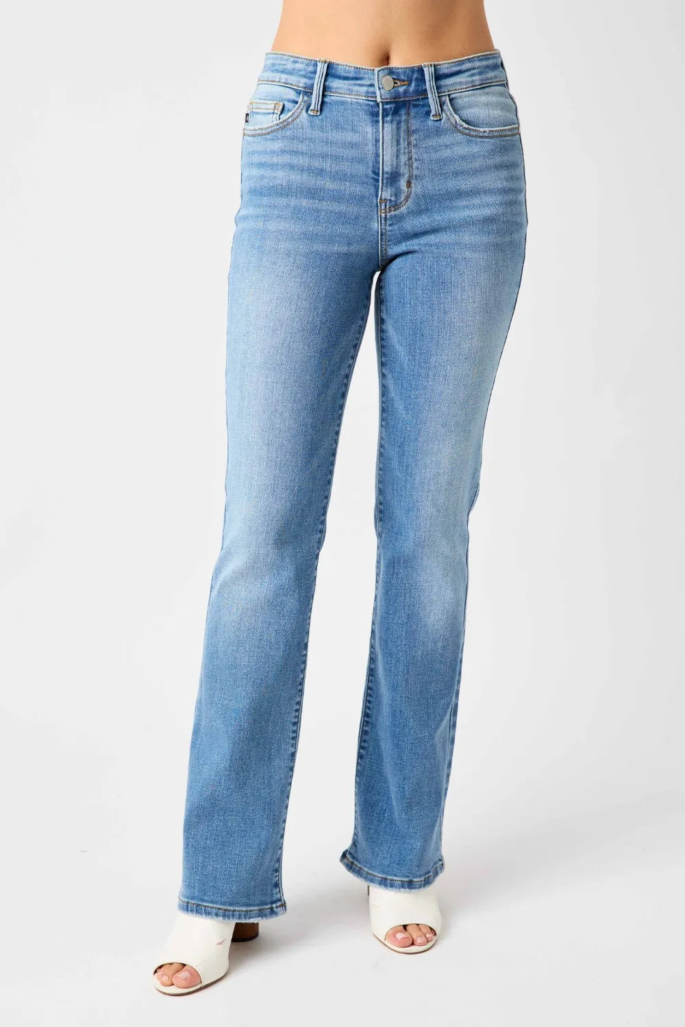 judy blue full size mid-rise waist straight jeans | dropsona - neutral - front view
