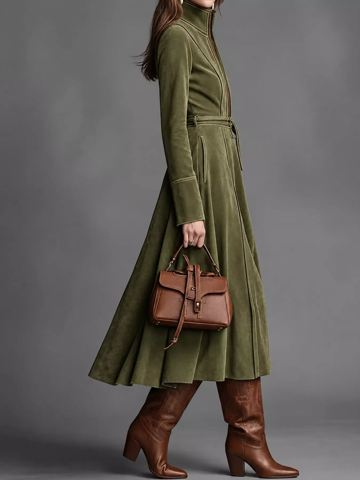 full size zipper front midi dress plus | dropsona - neutral - material texture
