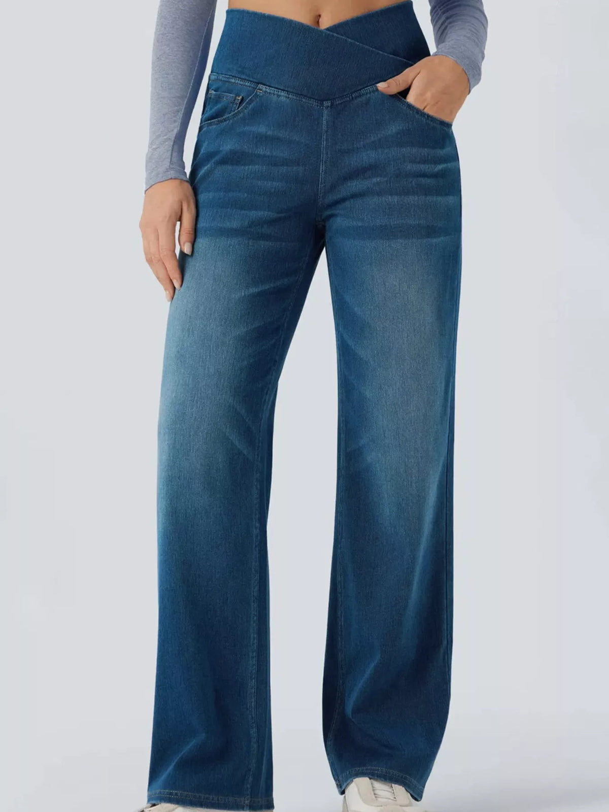 cat's whisker high-waisted cross-over waistband | dropsona - neutral - front view