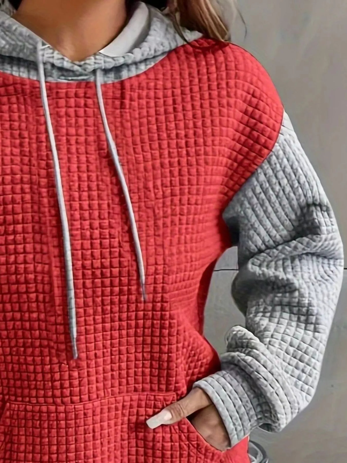 full size textured kangaroo pocket hoodie plus size - material texture