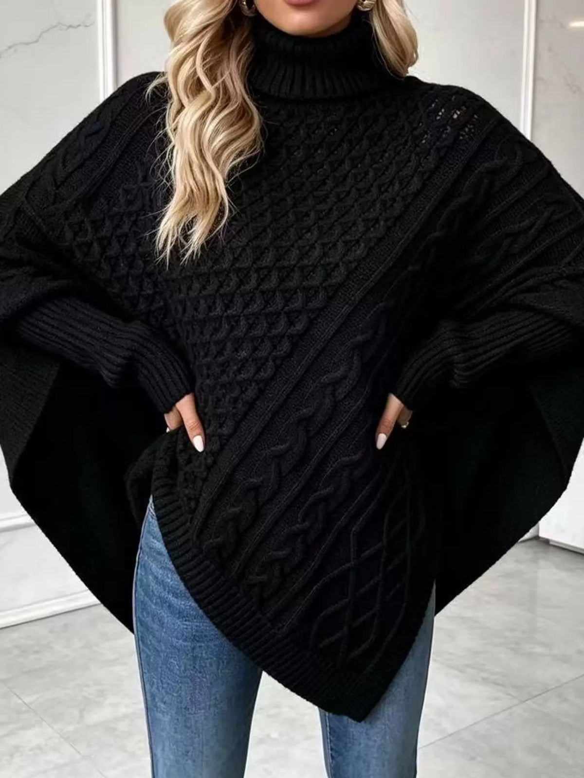 turtleneck cable knit sweater | dropsona - neutral - packaging