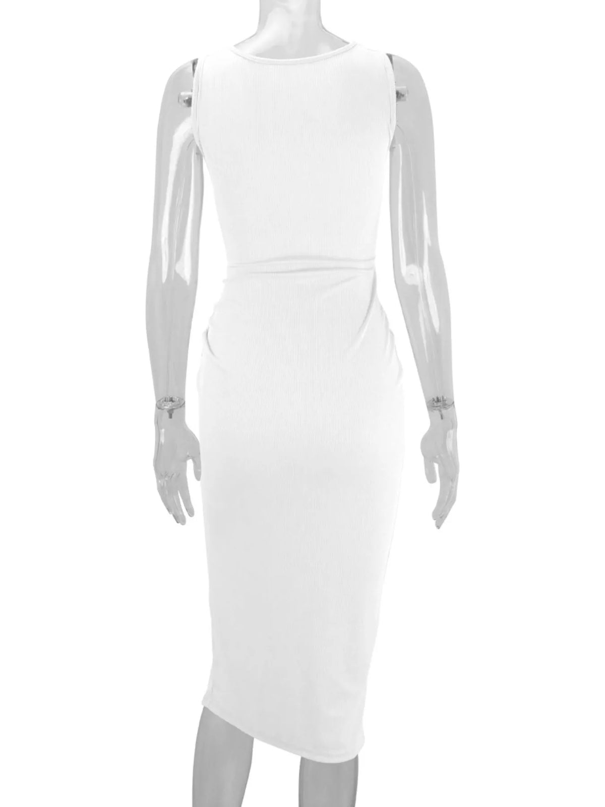 sleeveless cut-out ruched high-slit bodycon dress | dropsona - neutral - packaging
